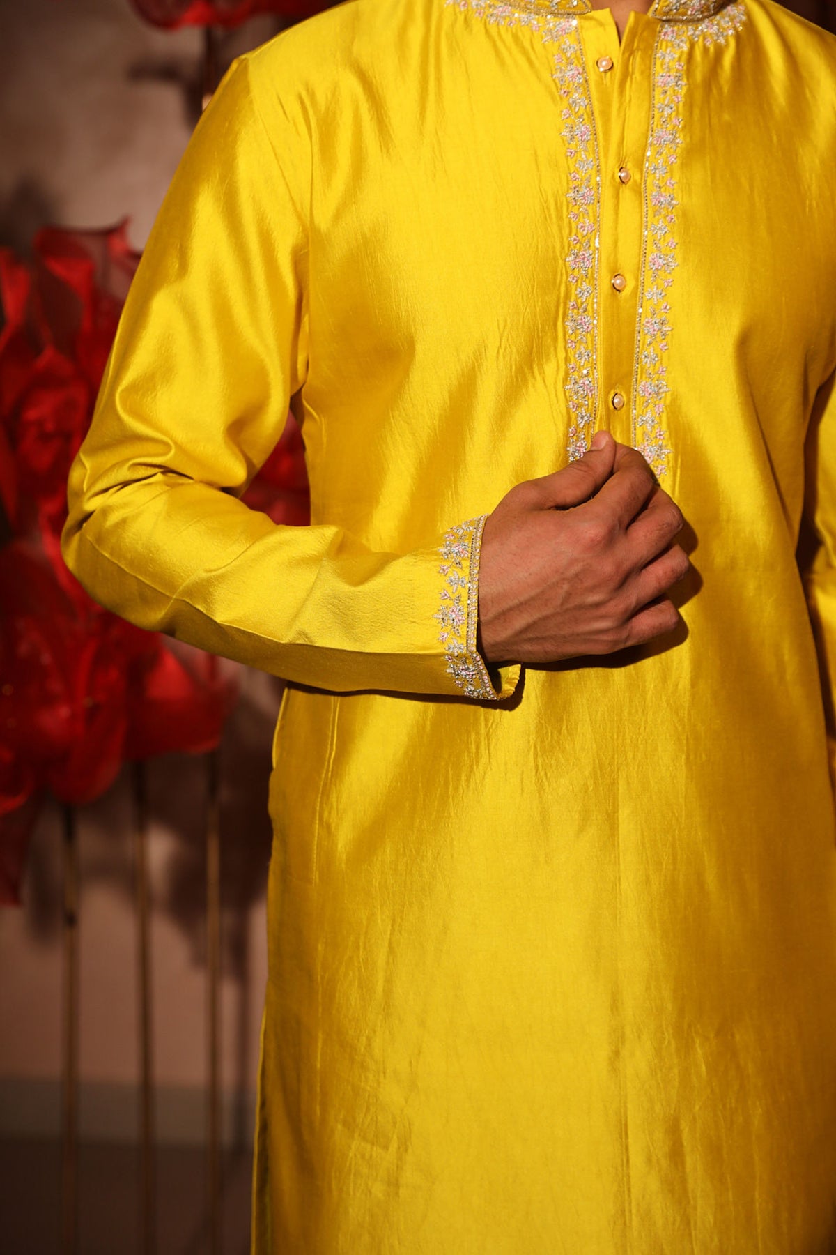 Yellow embroided kurta set