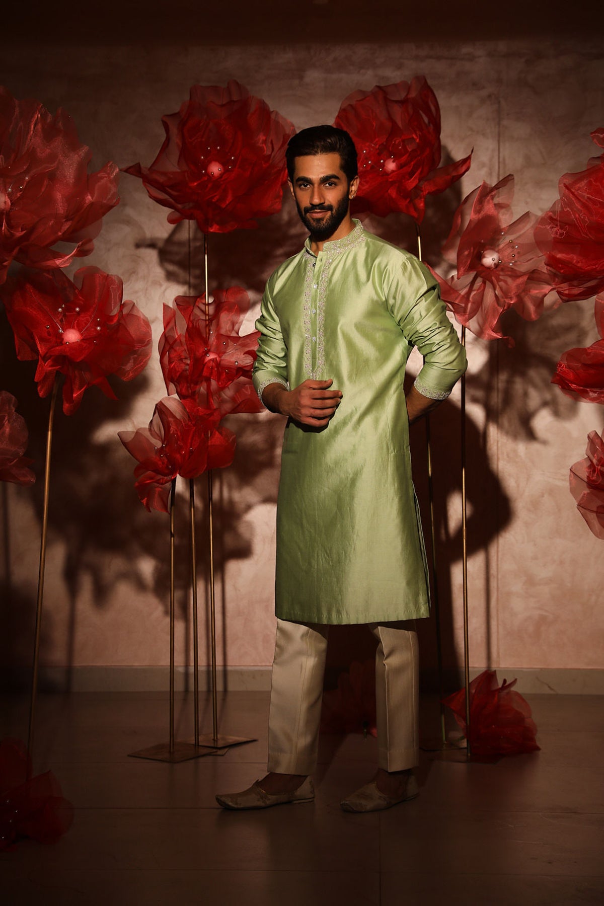 Green embroided kurta set