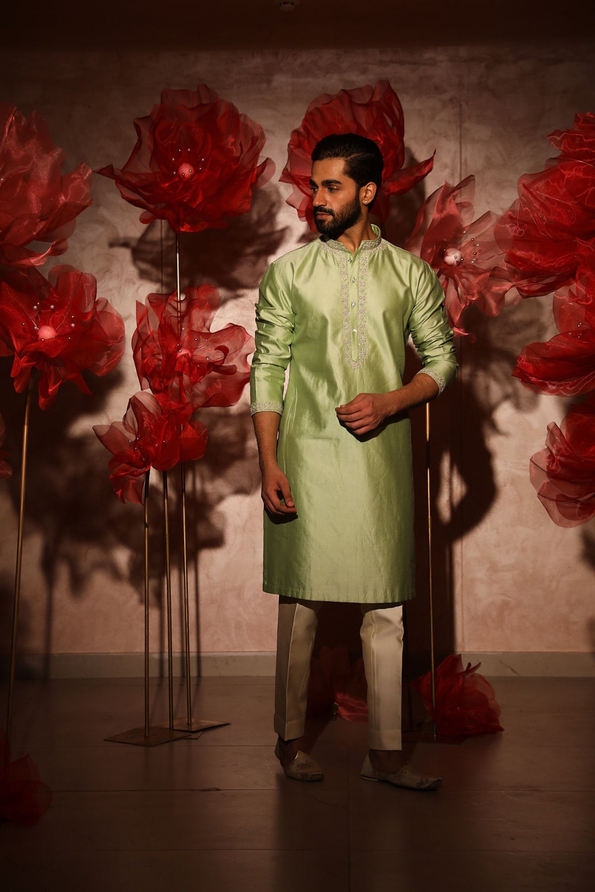 Green embroided kurta set