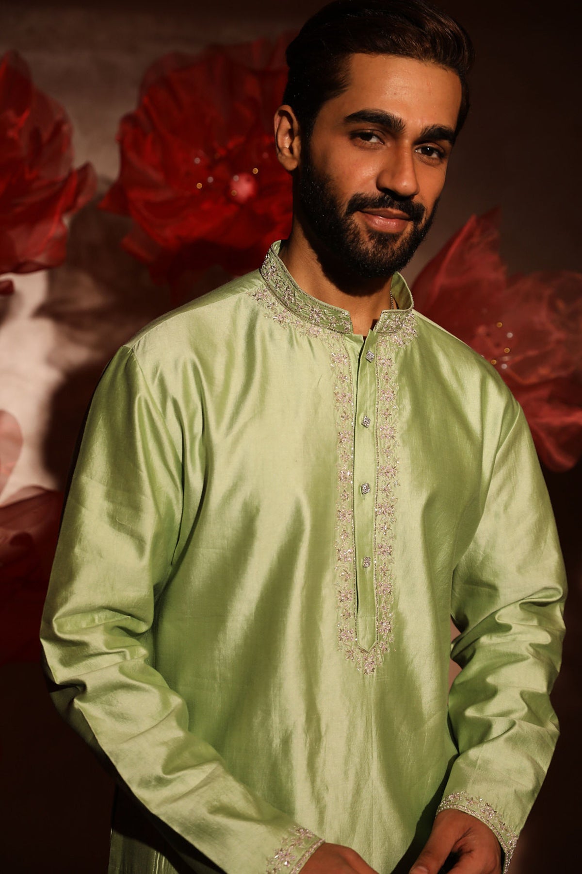 Green embroided kurta set