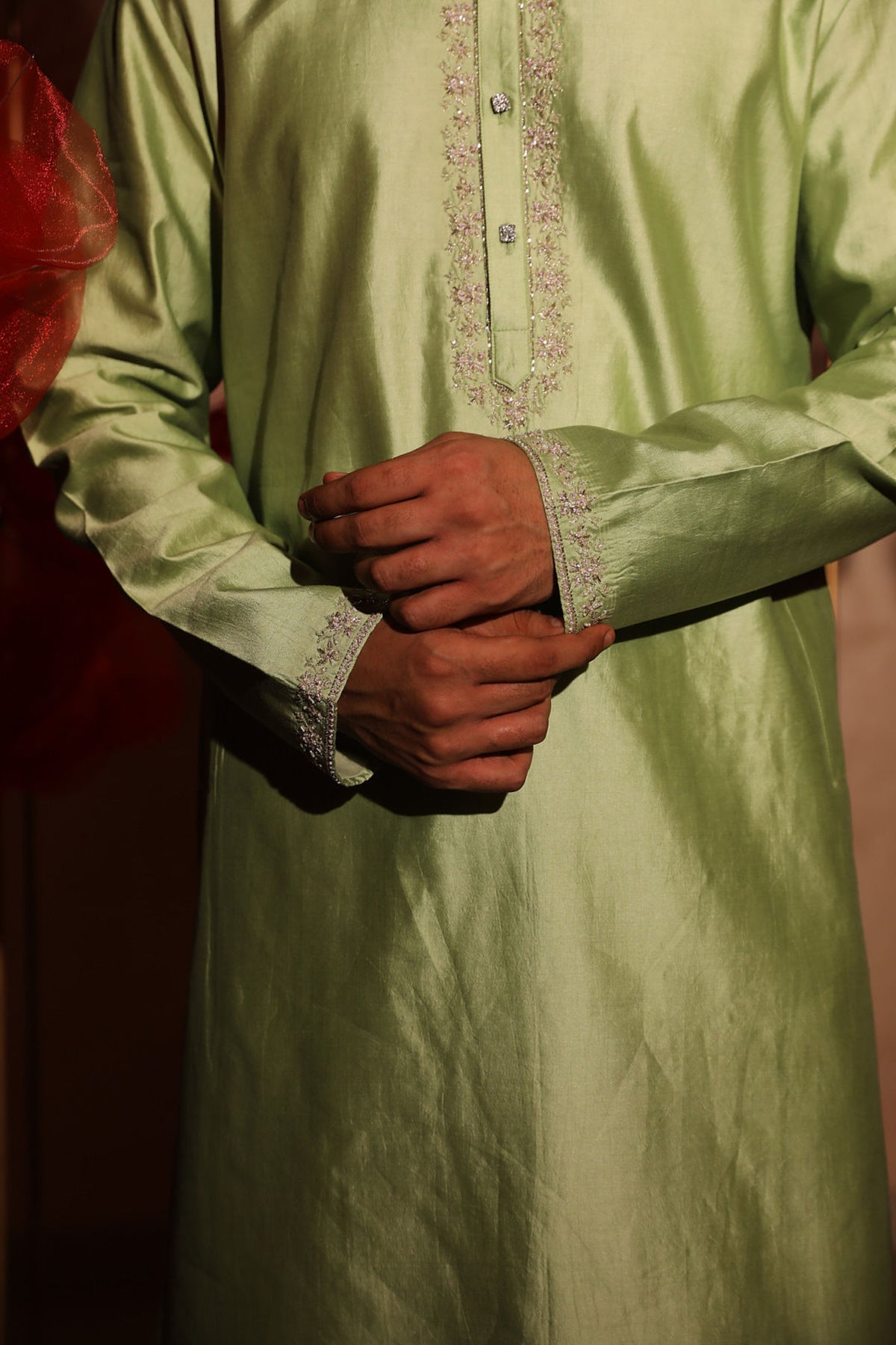 Green embroided kurta set
