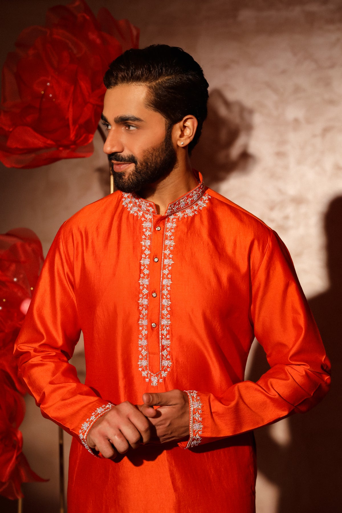 Orange embroided kurta set