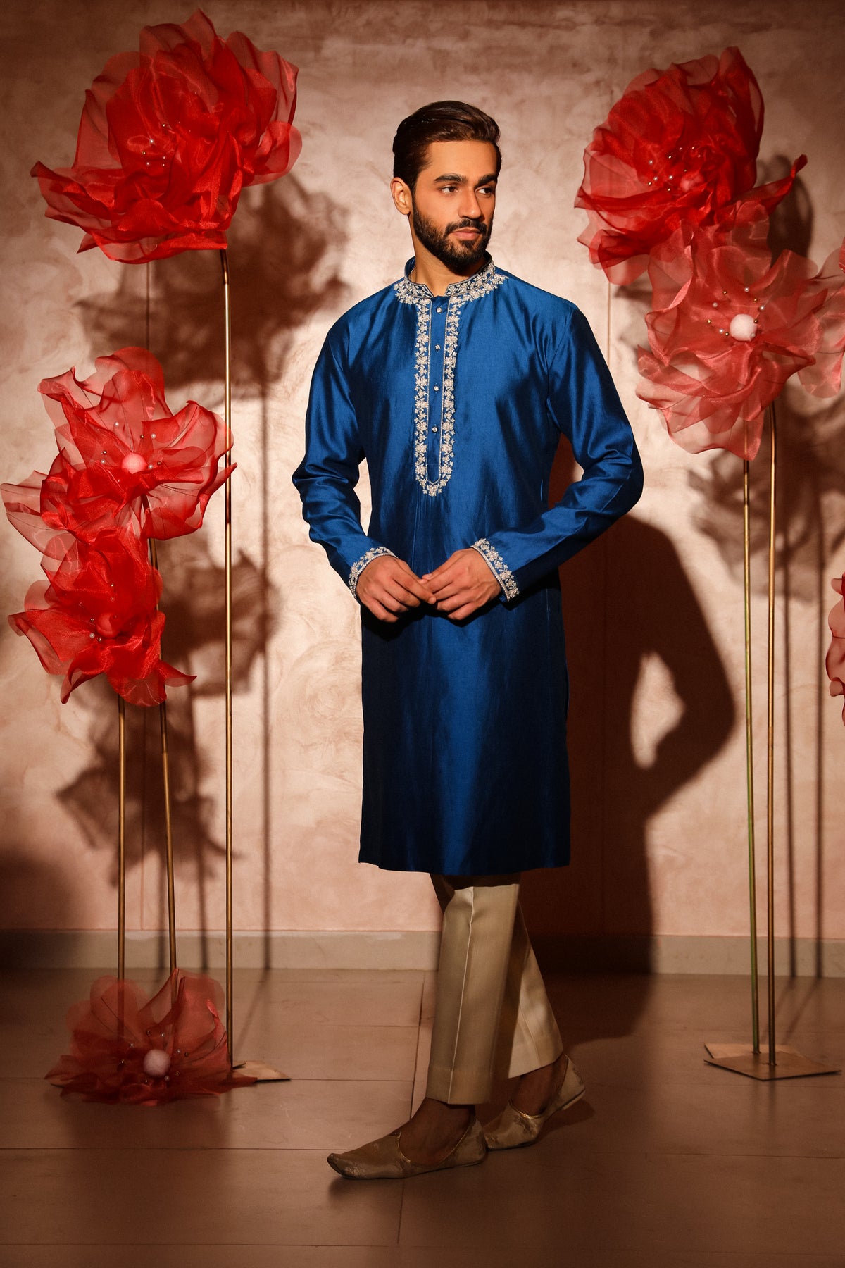 Royal blue embroided kurta set