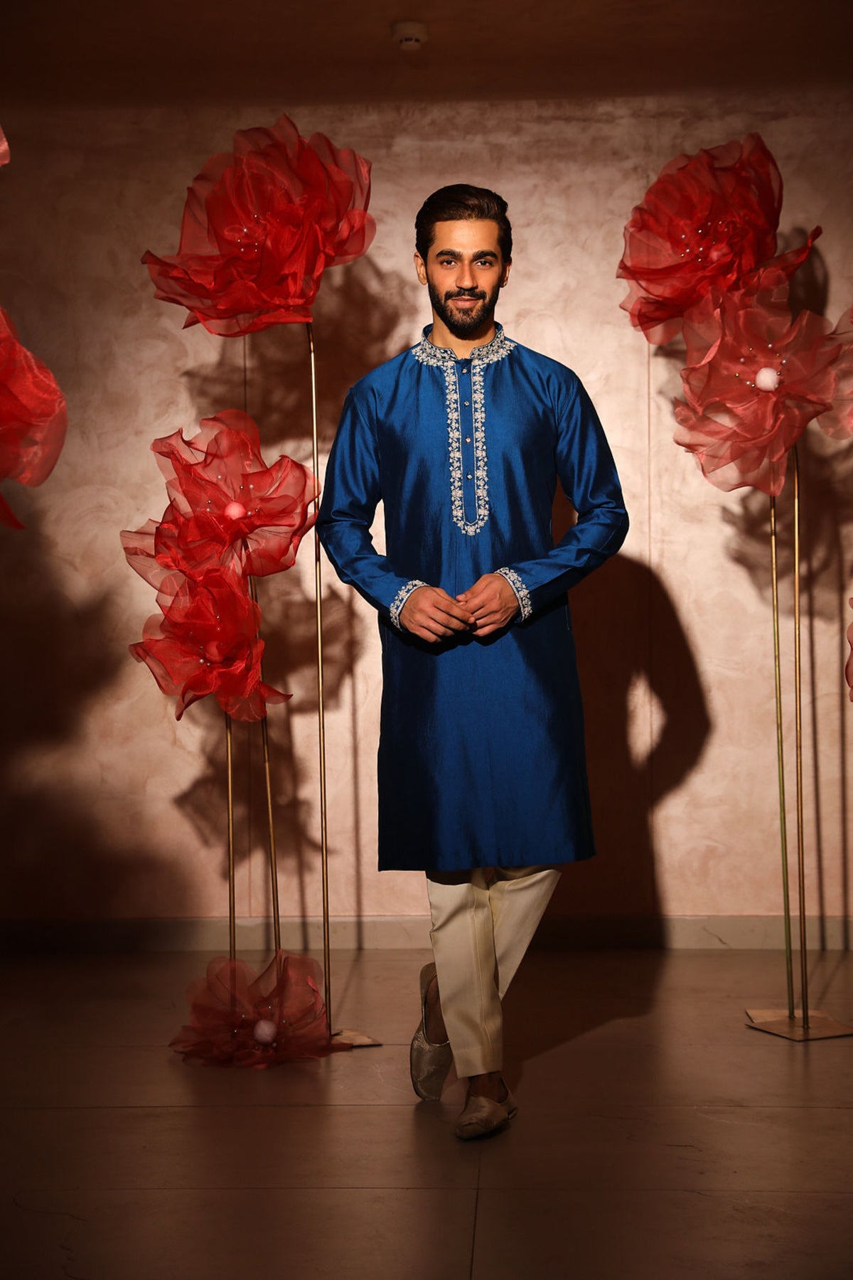 Royal blue embroided kurta set