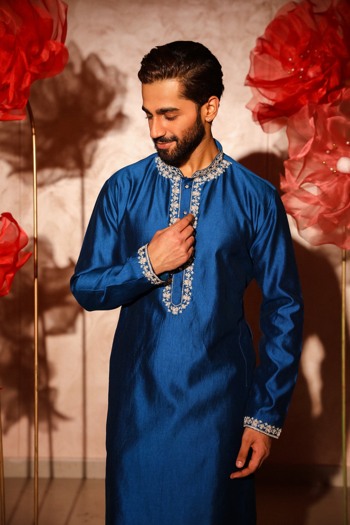 Royal blue embroided kurta set