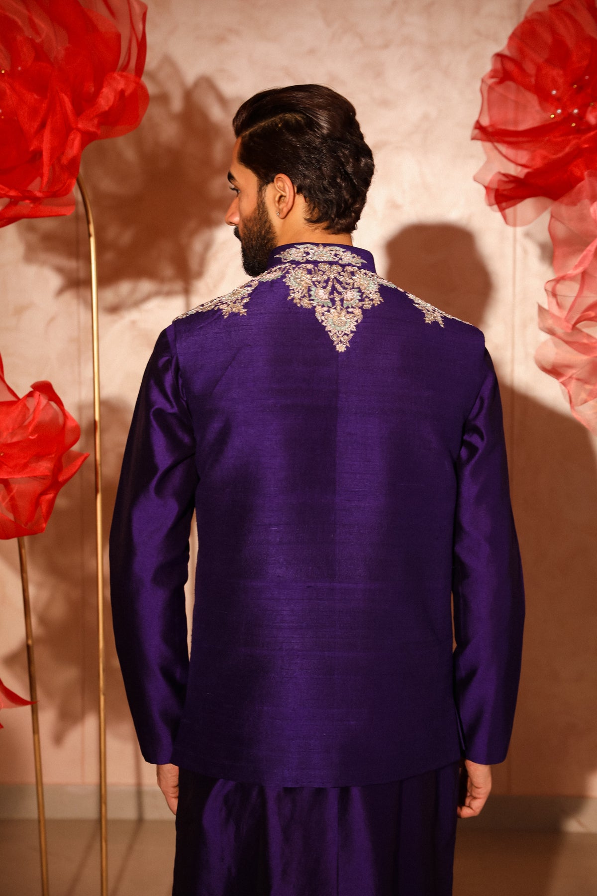 Purple embroided bandi set