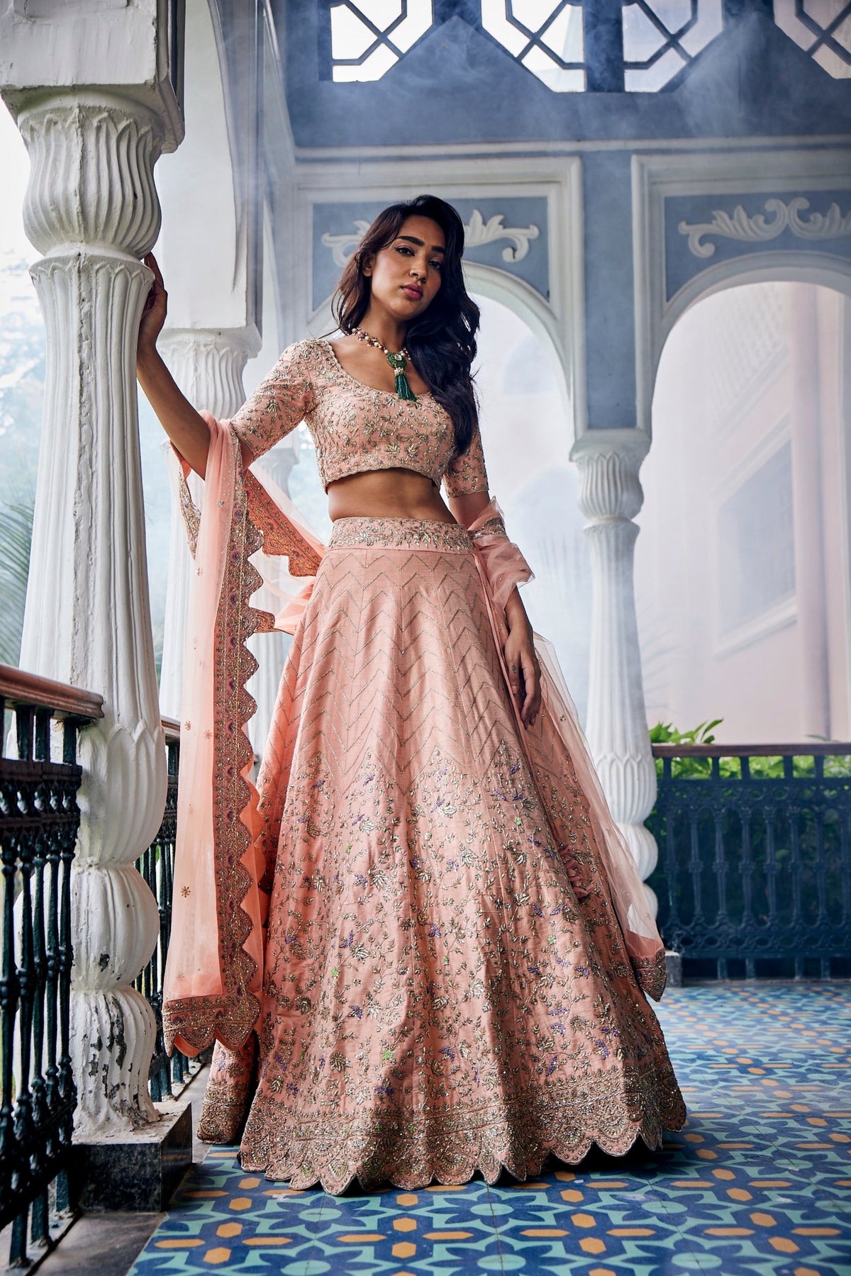 Melinoe Peach Lehenga Set