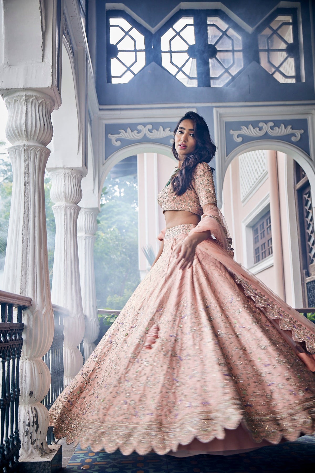 Melinoe Peach Lehenga Set