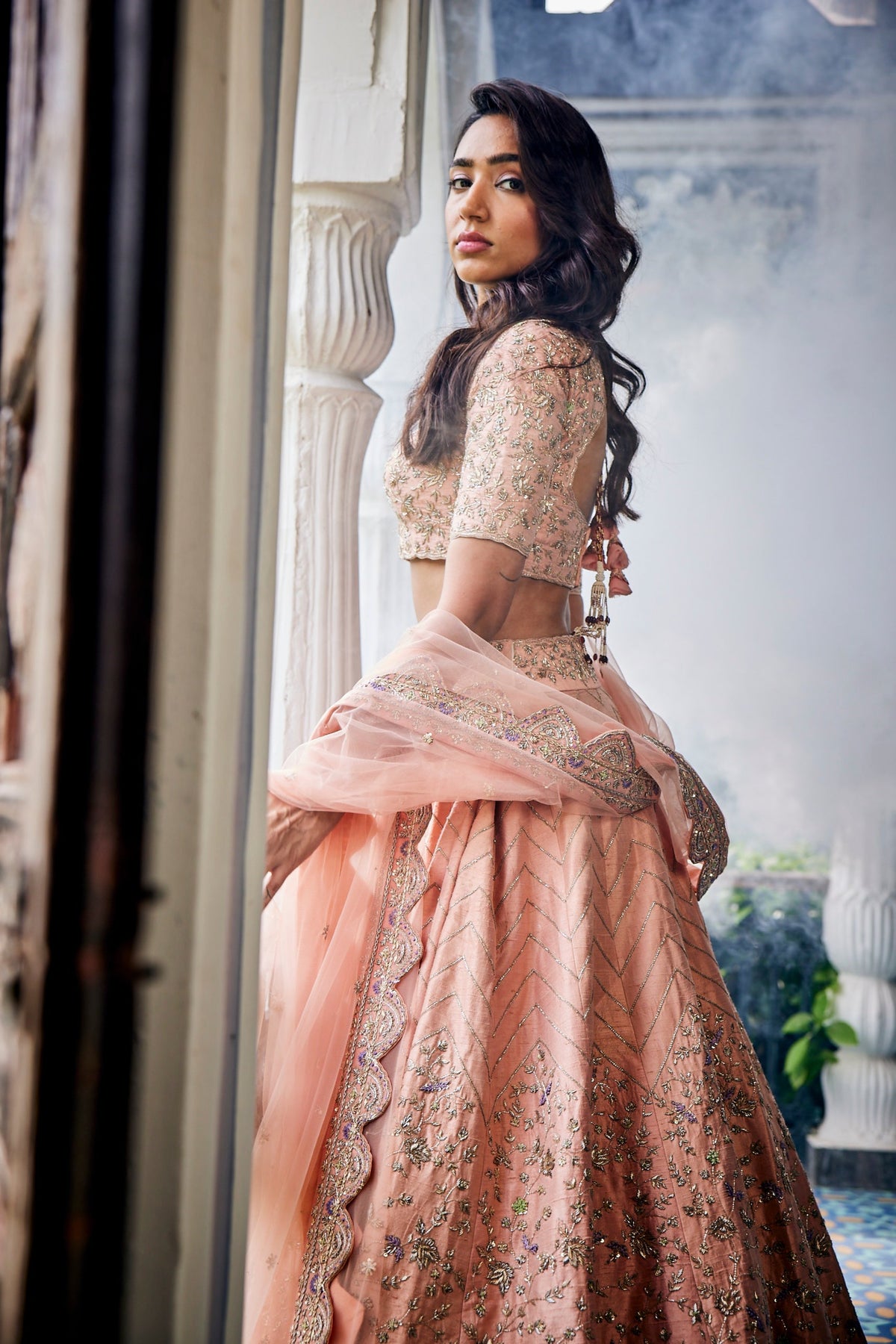 Melinoe Peach Lehenga Set