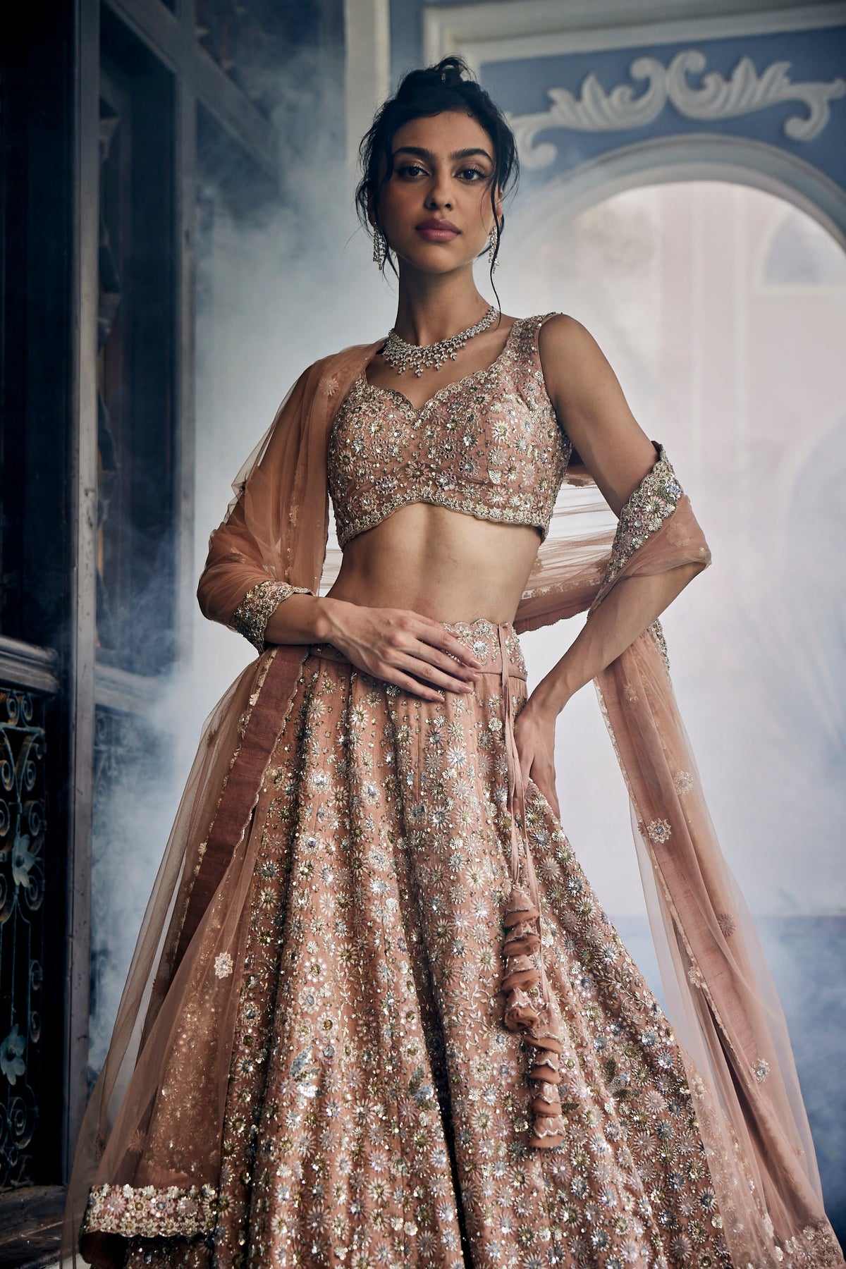 Gold Tissue Lehenga Set