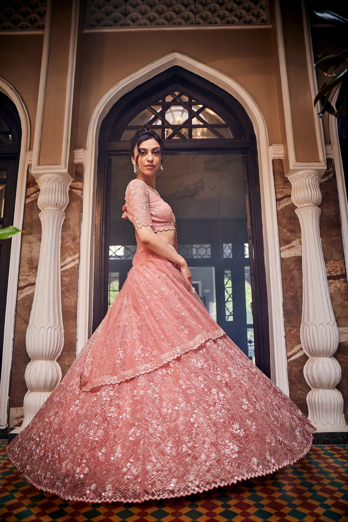 Dike Peach Lehenga Set