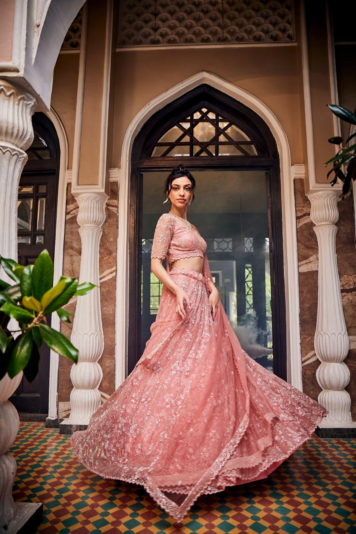 Dike Peach Lehenga Set