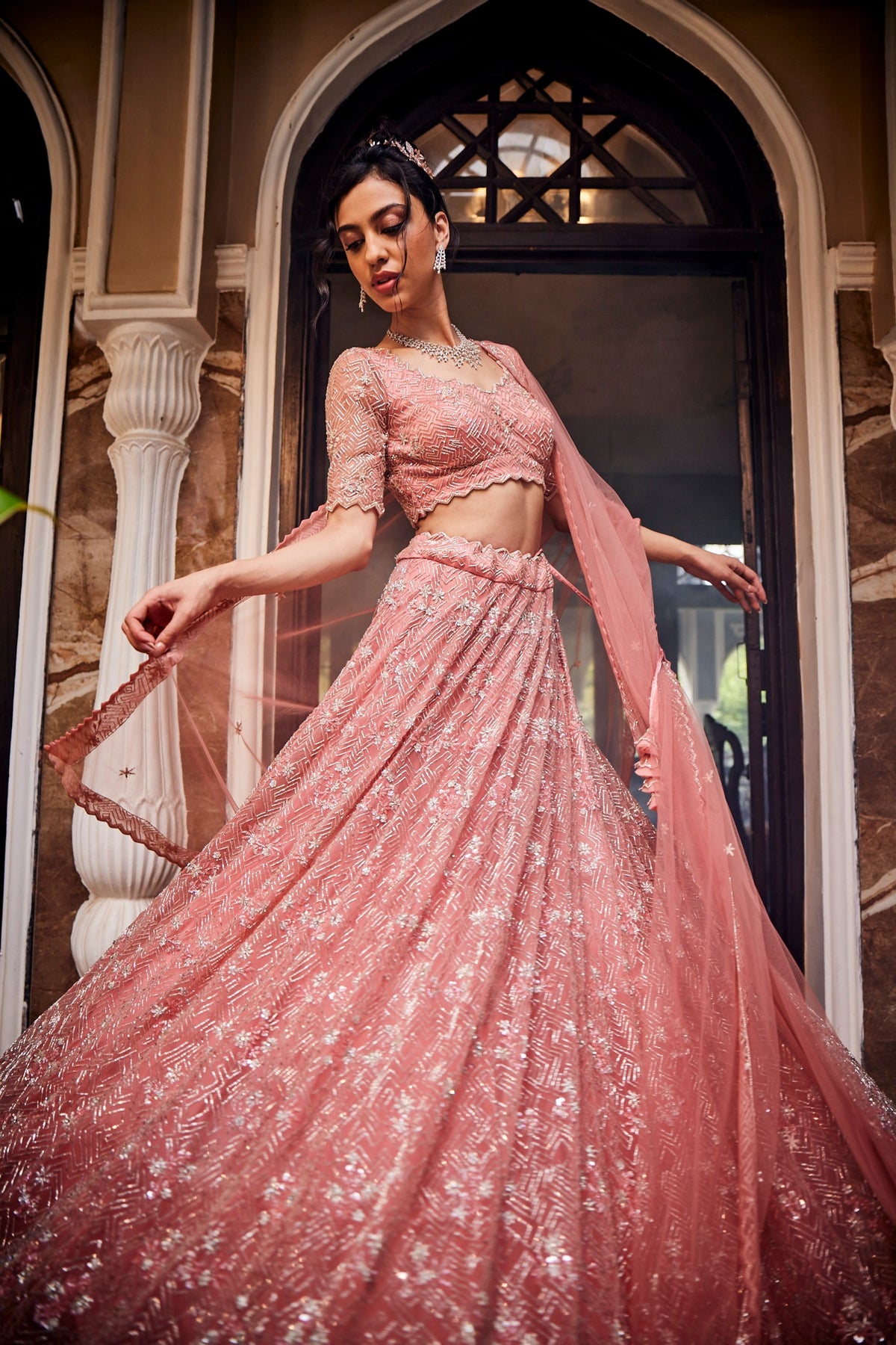 Dike Peach Lehenga Set