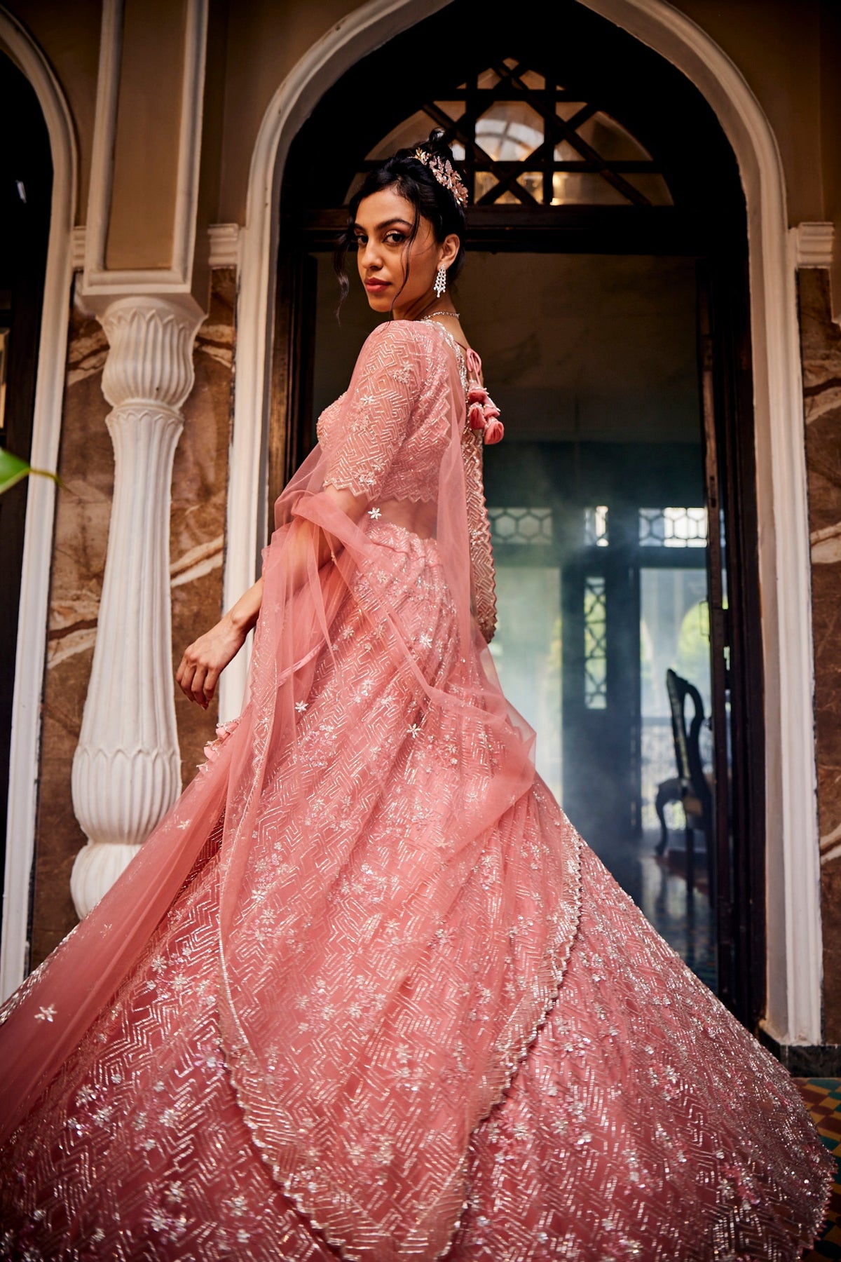 Dike Peach Lehenga Set