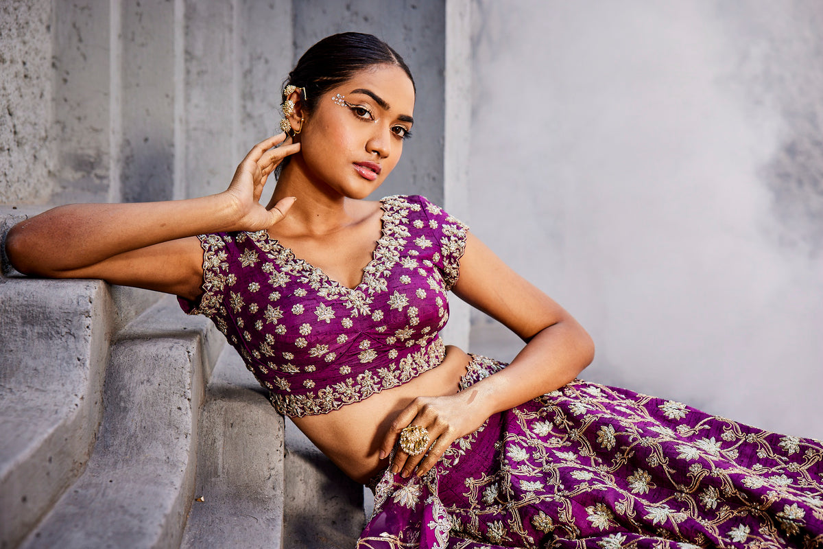 Purple Lotus Ogee Motif Lehenga
