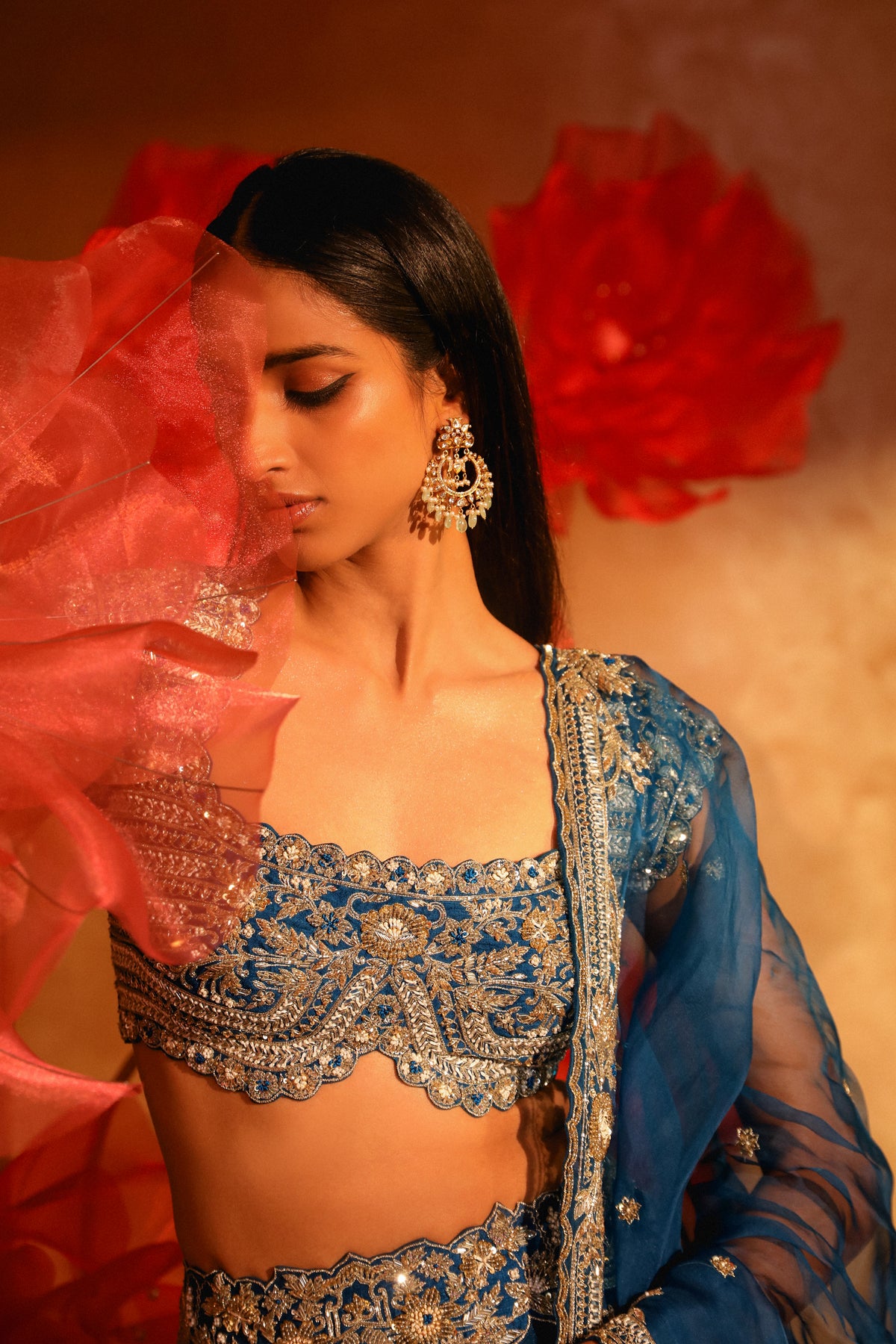 Elegant teal blue lehenga set