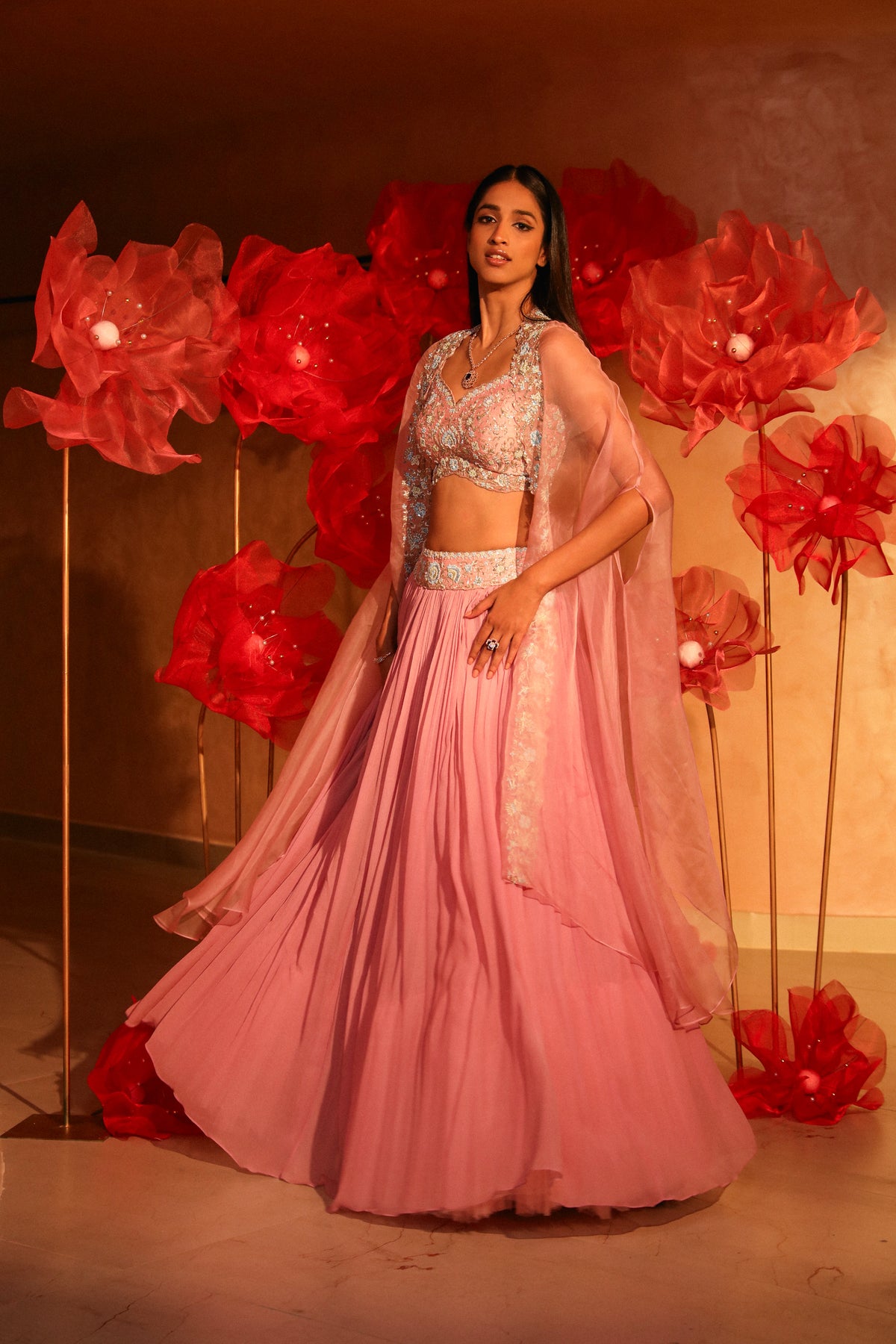 Calica cameo pink lehenga and cape set