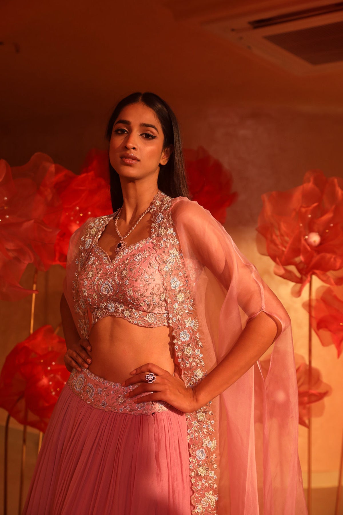 Calica cameo pink lehenga and cape set