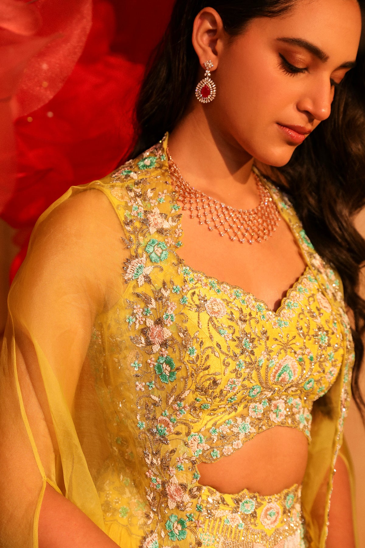 Lemon yellow lehenga and cape set