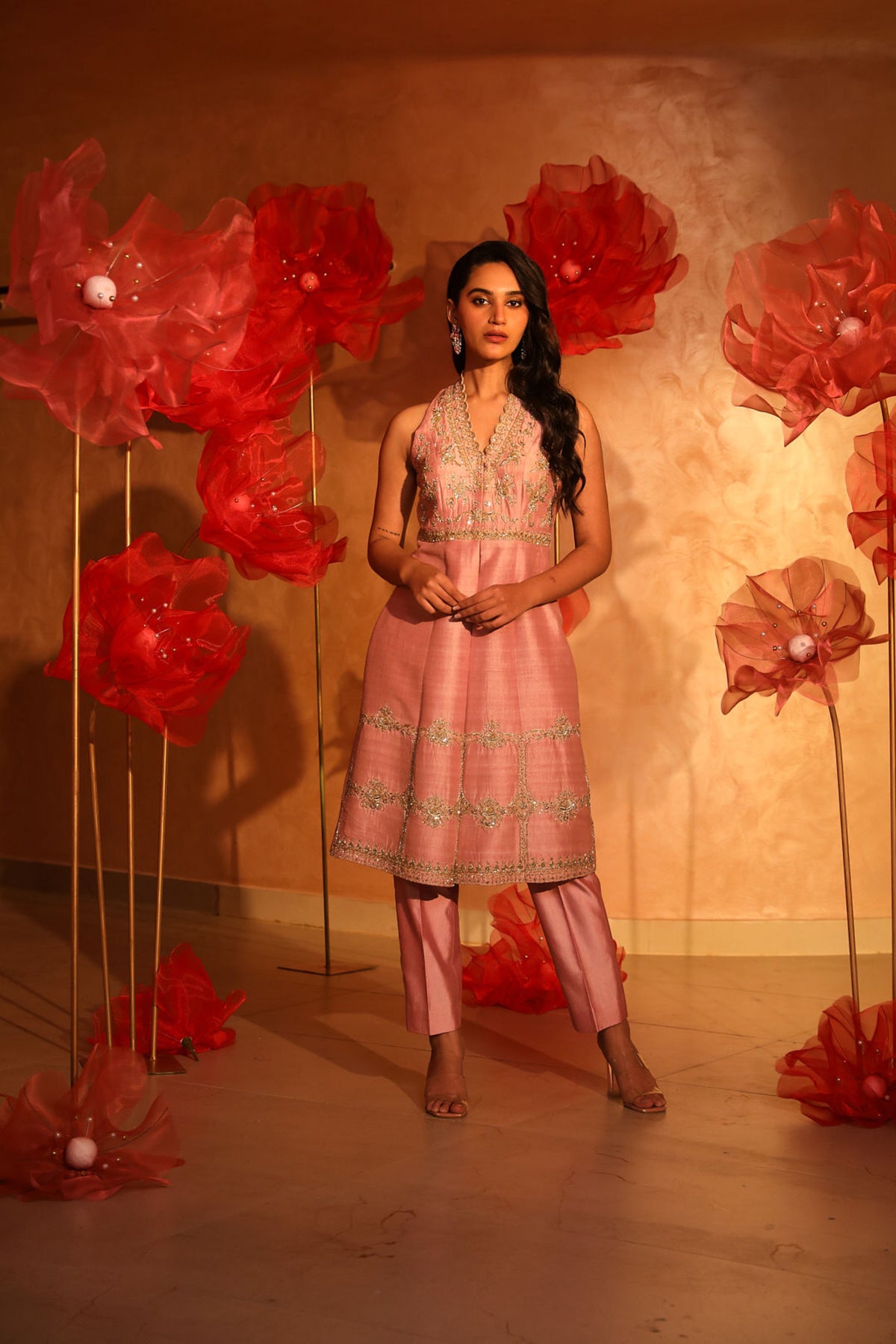 Calming cameo pink embroided kurta set