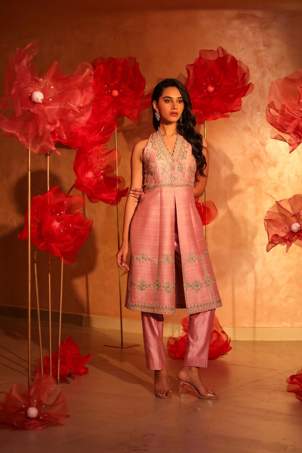 Calming cameo pink embroided kurta set