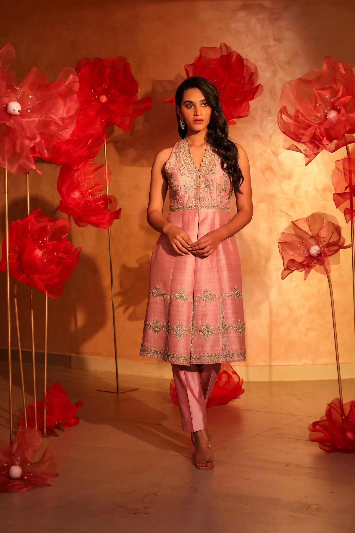 Calming cameo pink embroided kurta set