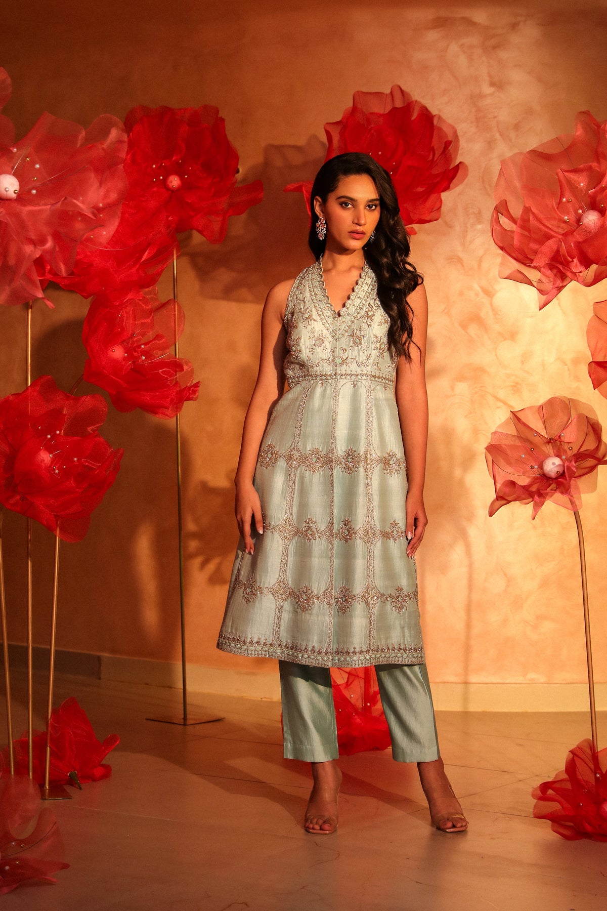 Calming ice blue embroided kurta set