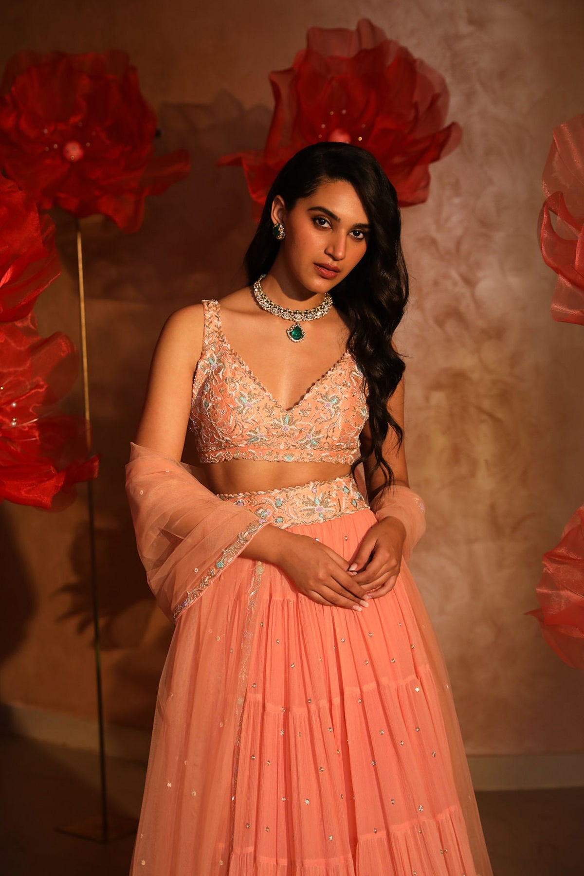 Pristine peach lehenga set