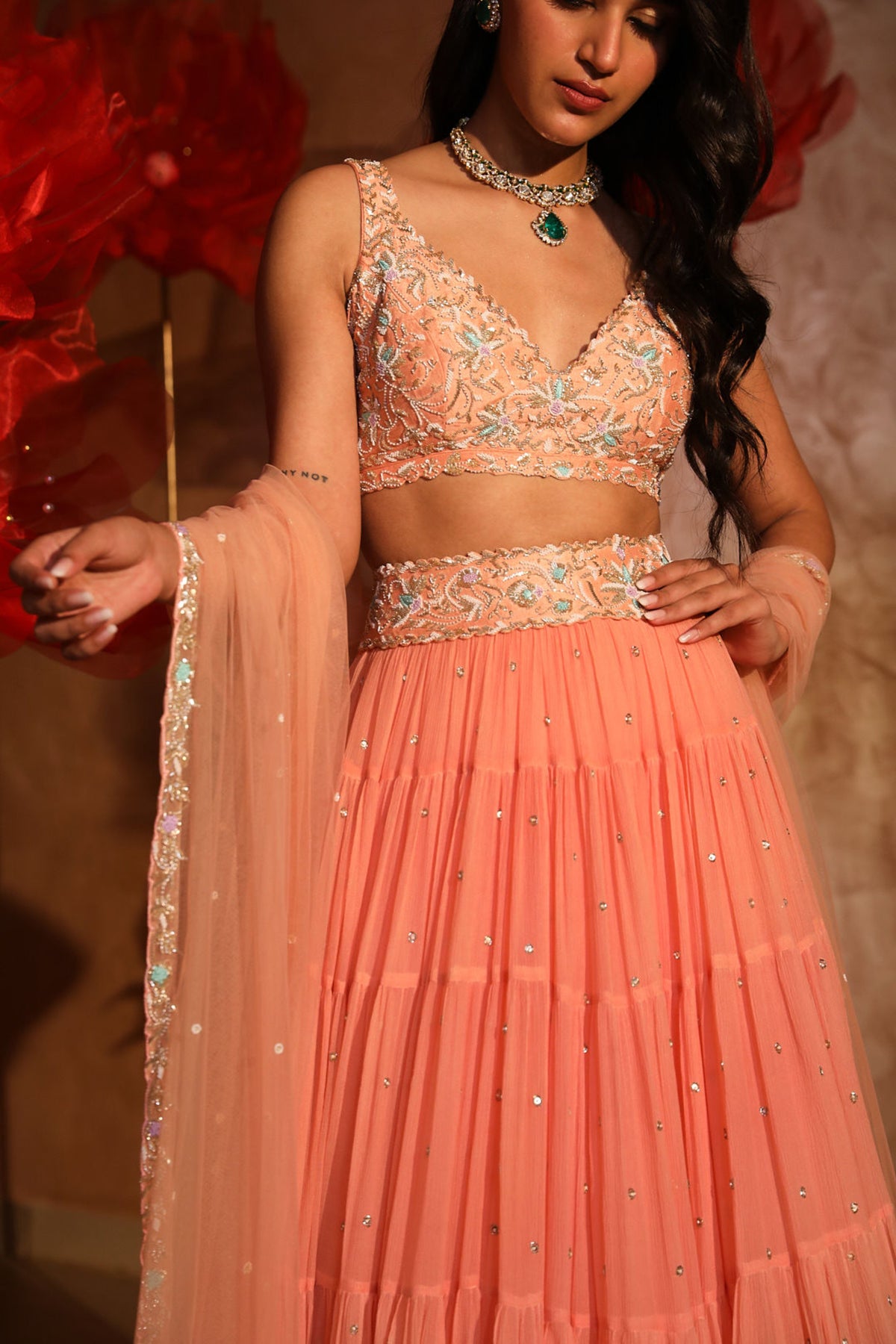 Pristine peach lehenga set