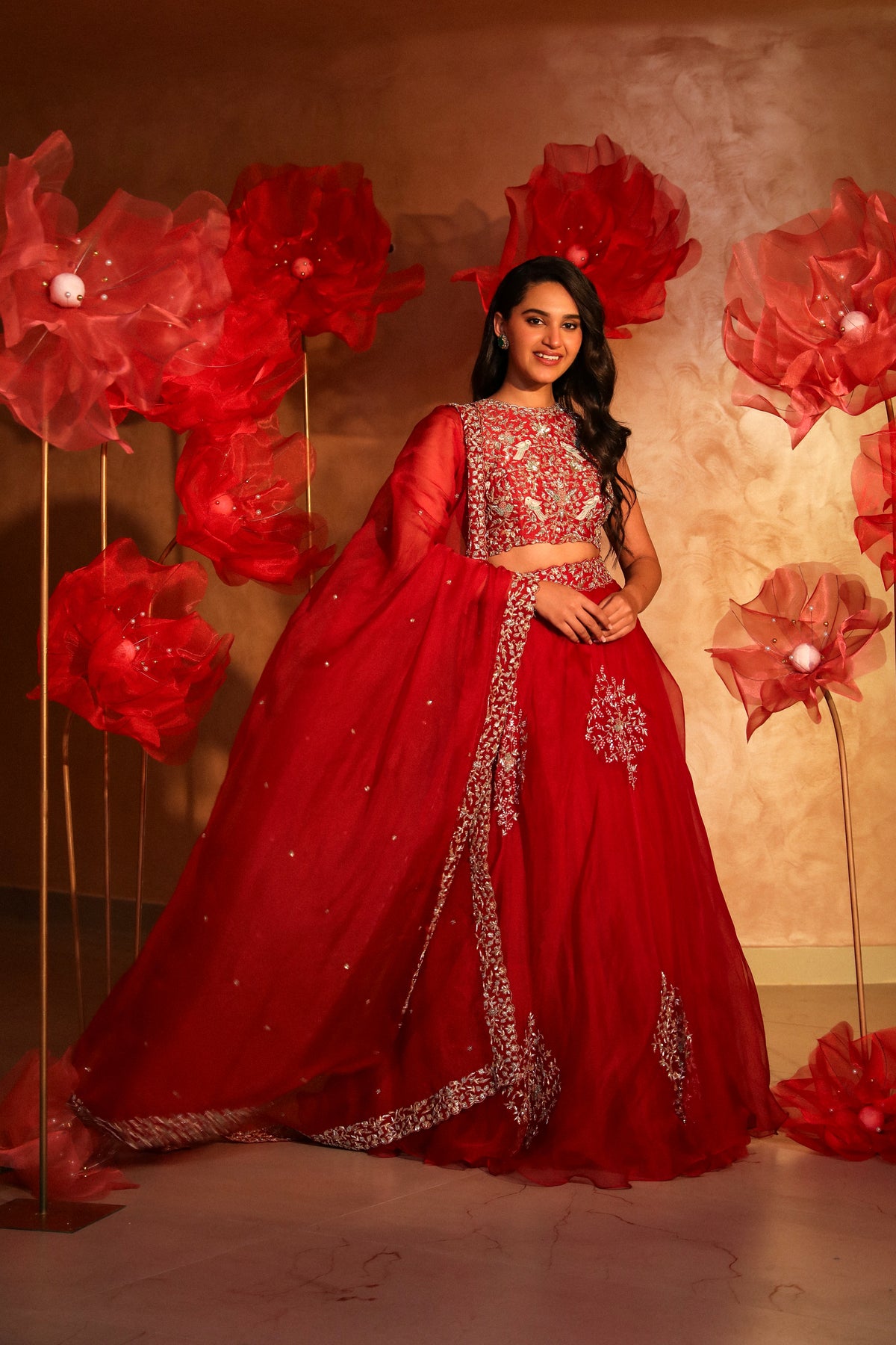 Rad red organza lehenga set