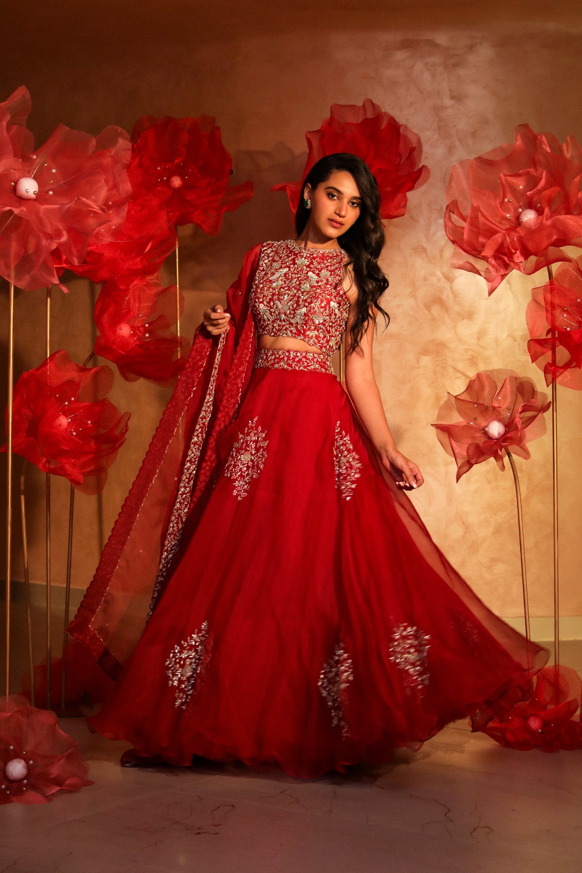 Rad red organza lehenga set