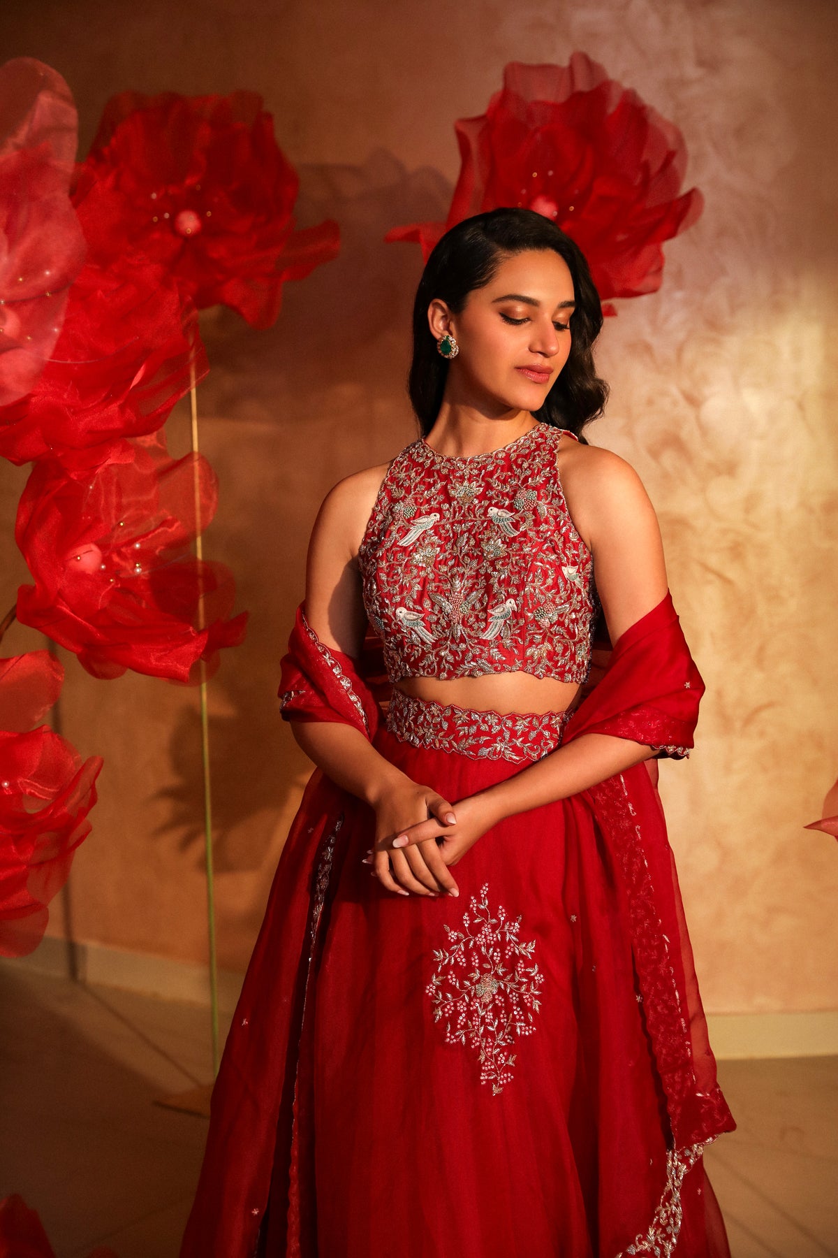 Rad red organza lehenga set