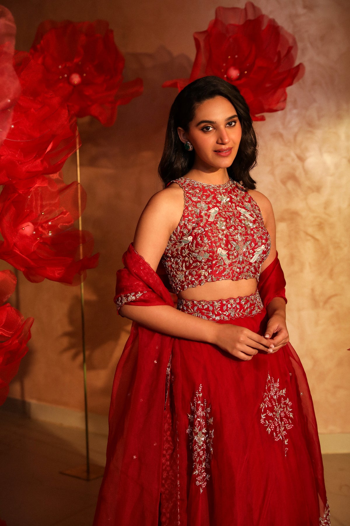 Rad red organza lehenga set