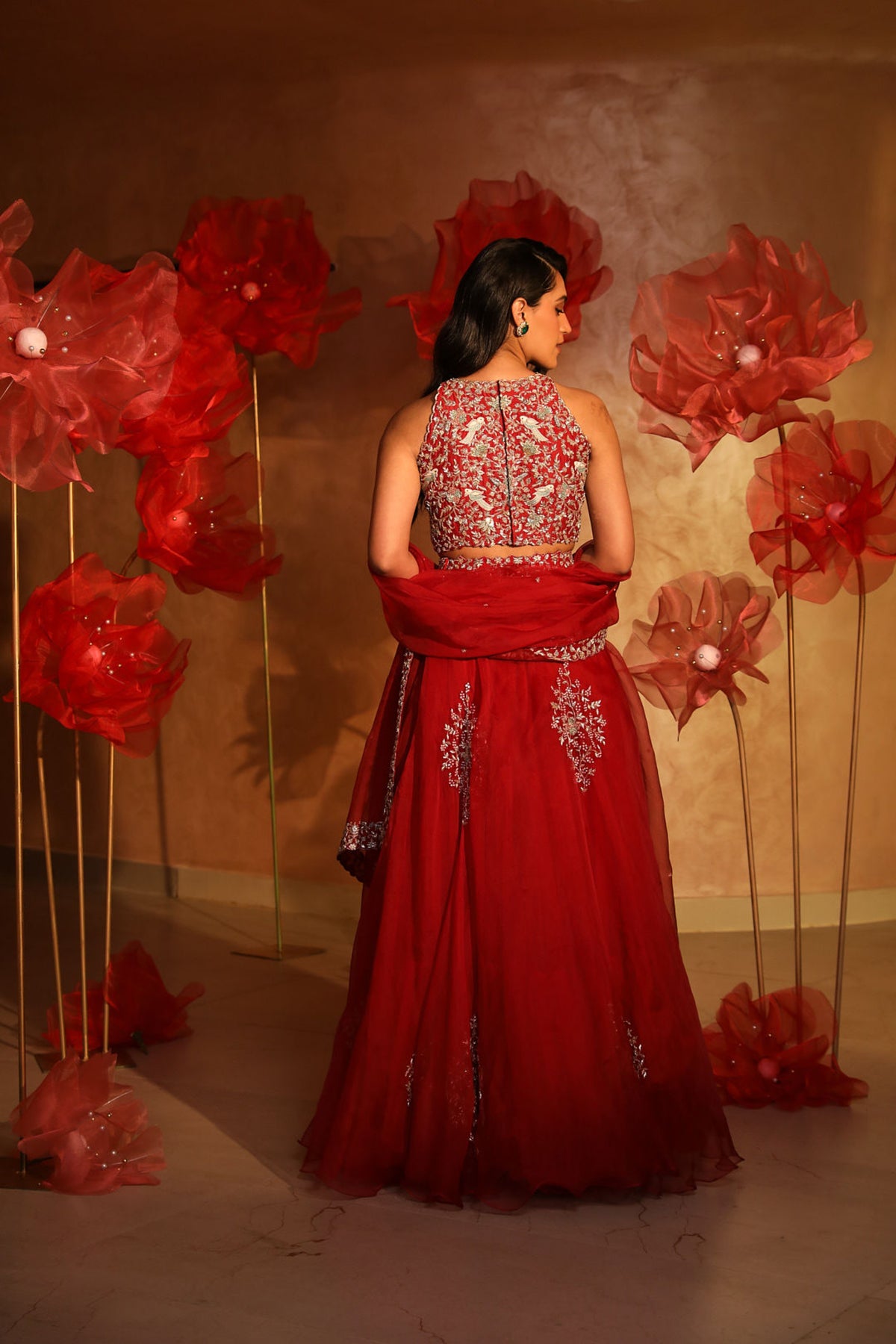 Rad red organza lehenga set