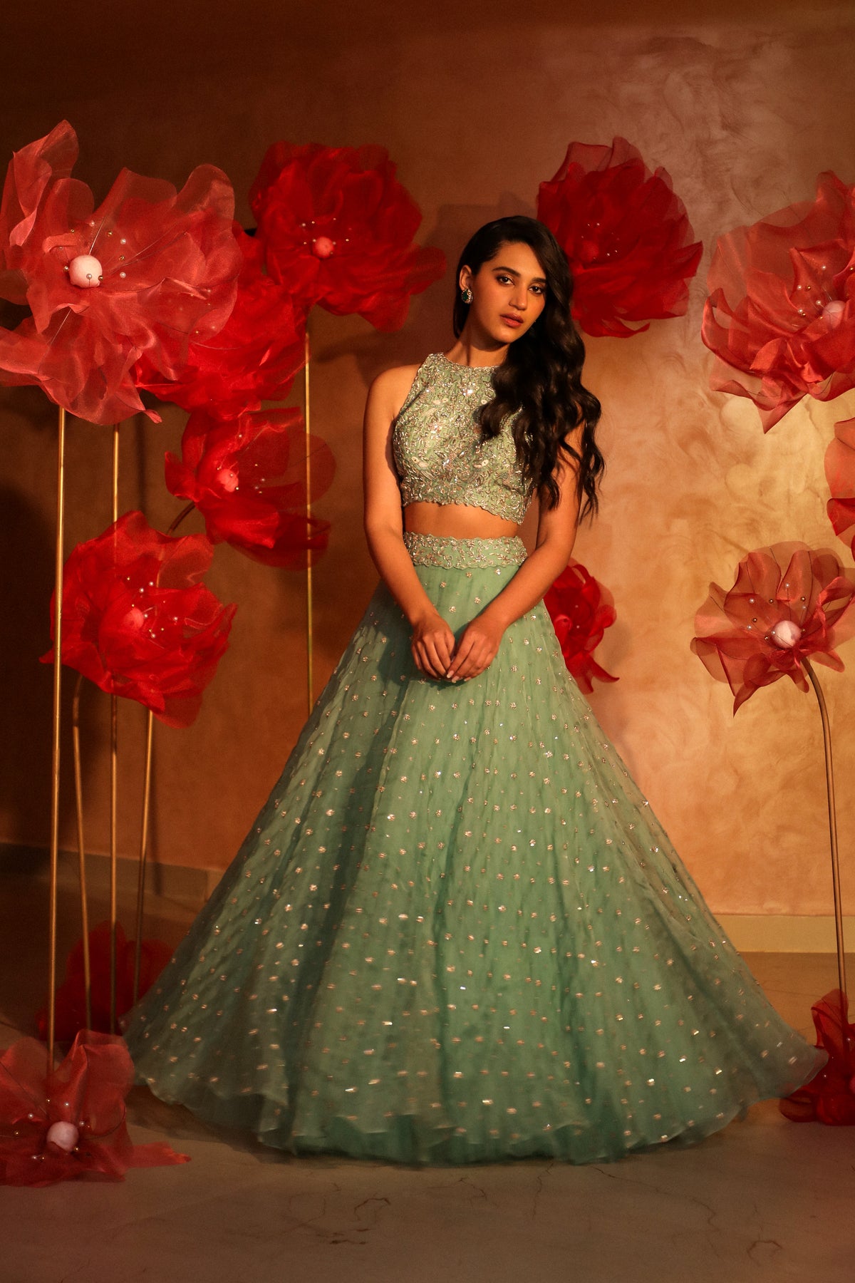 Saccharine sage green lehenga set
