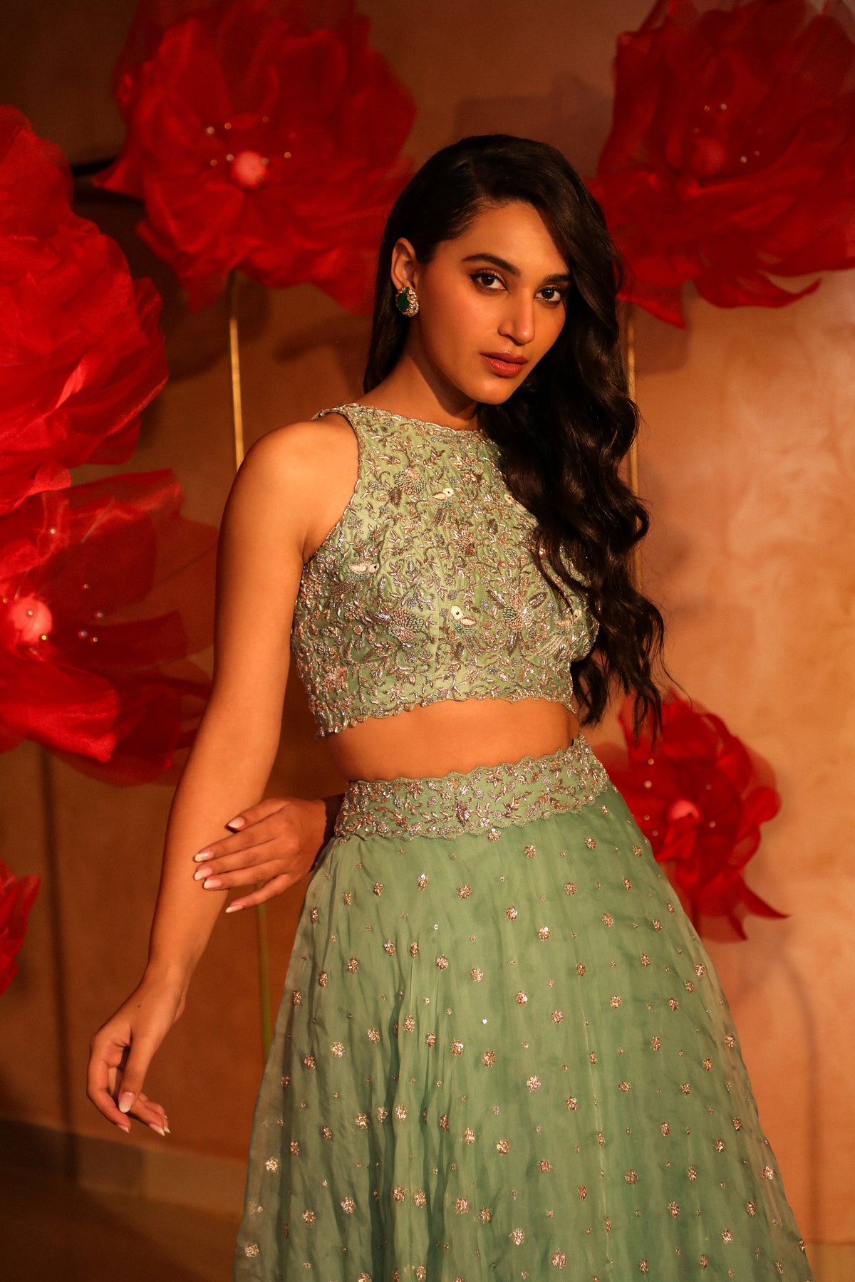 Saccharine sage green lehenga set