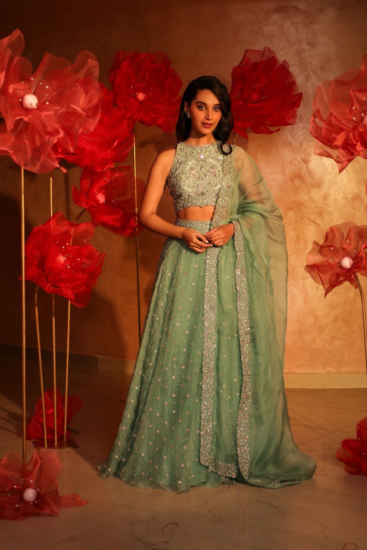 Saccharine sage green lehenga set