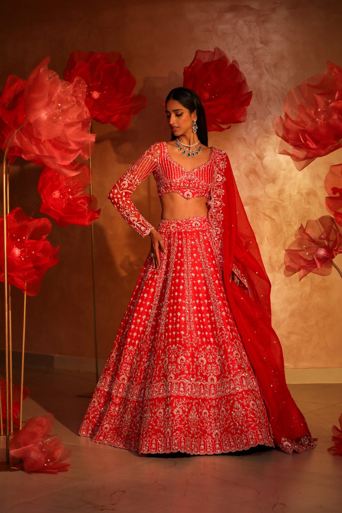 Vermillion orange lehenga set