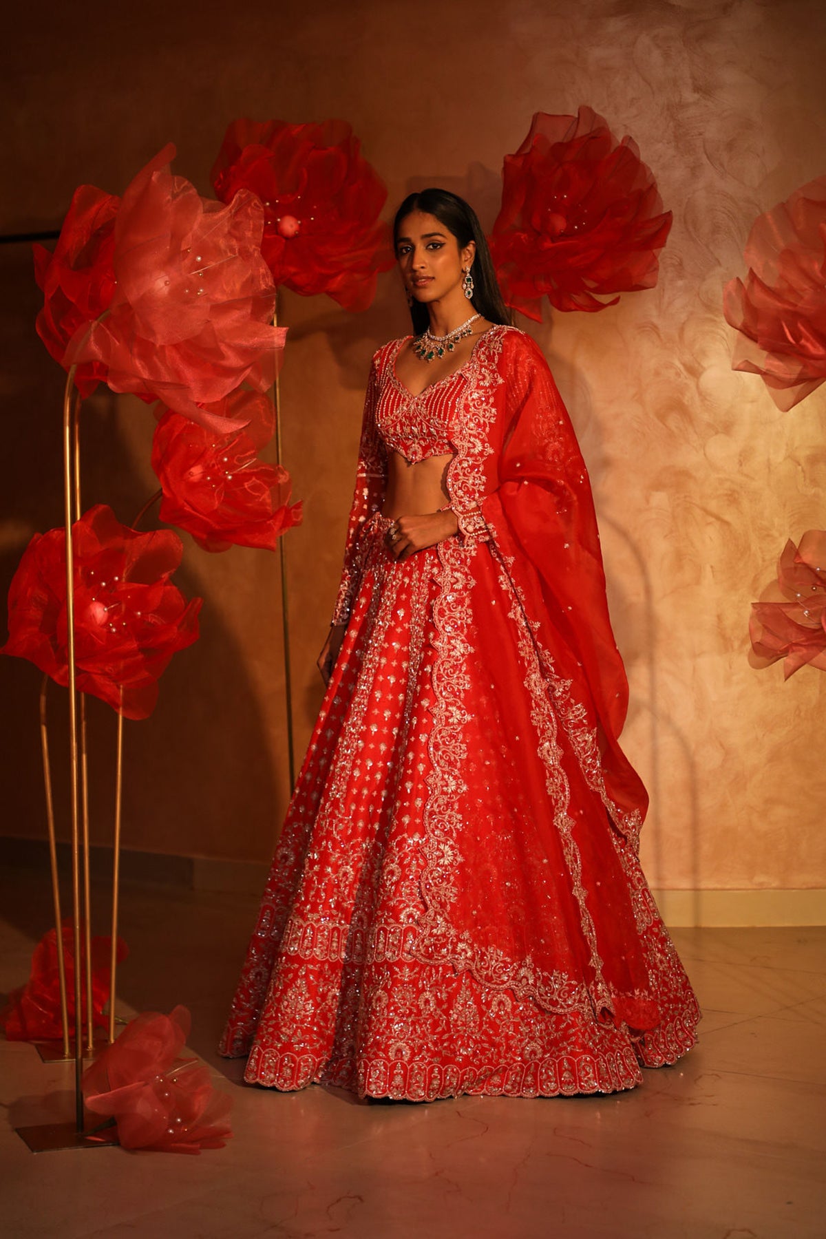 Vermillion orange lehenga set