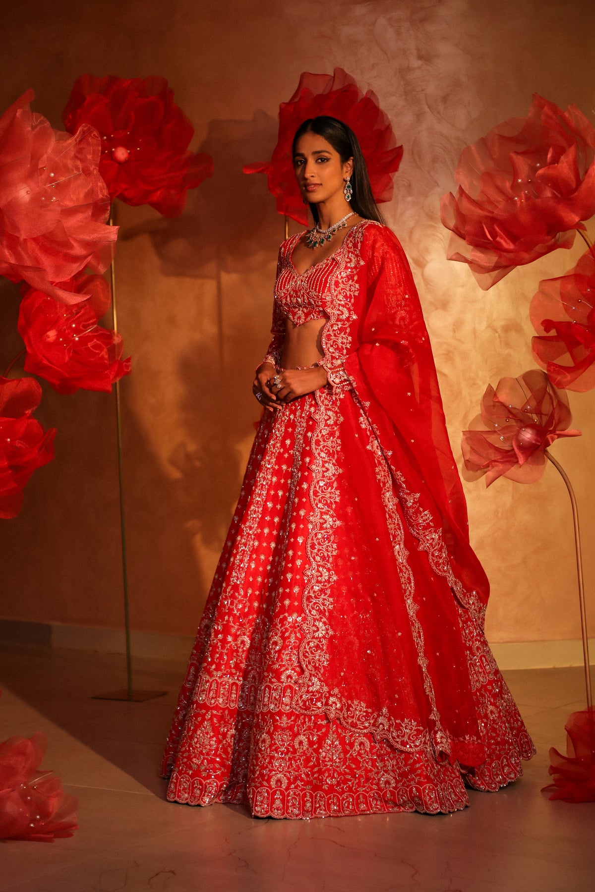 Vermillion orange lehenga set