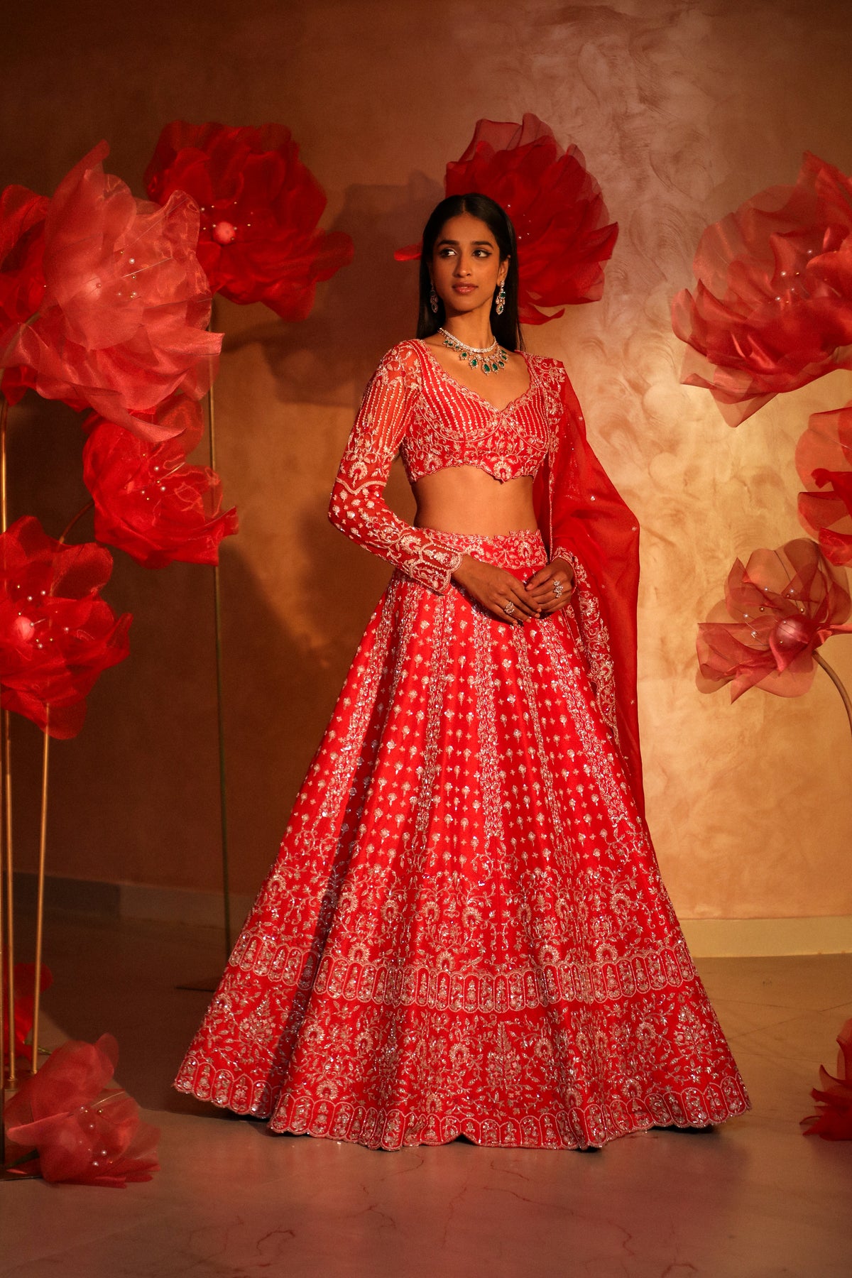 Vermillion orange lehenga set