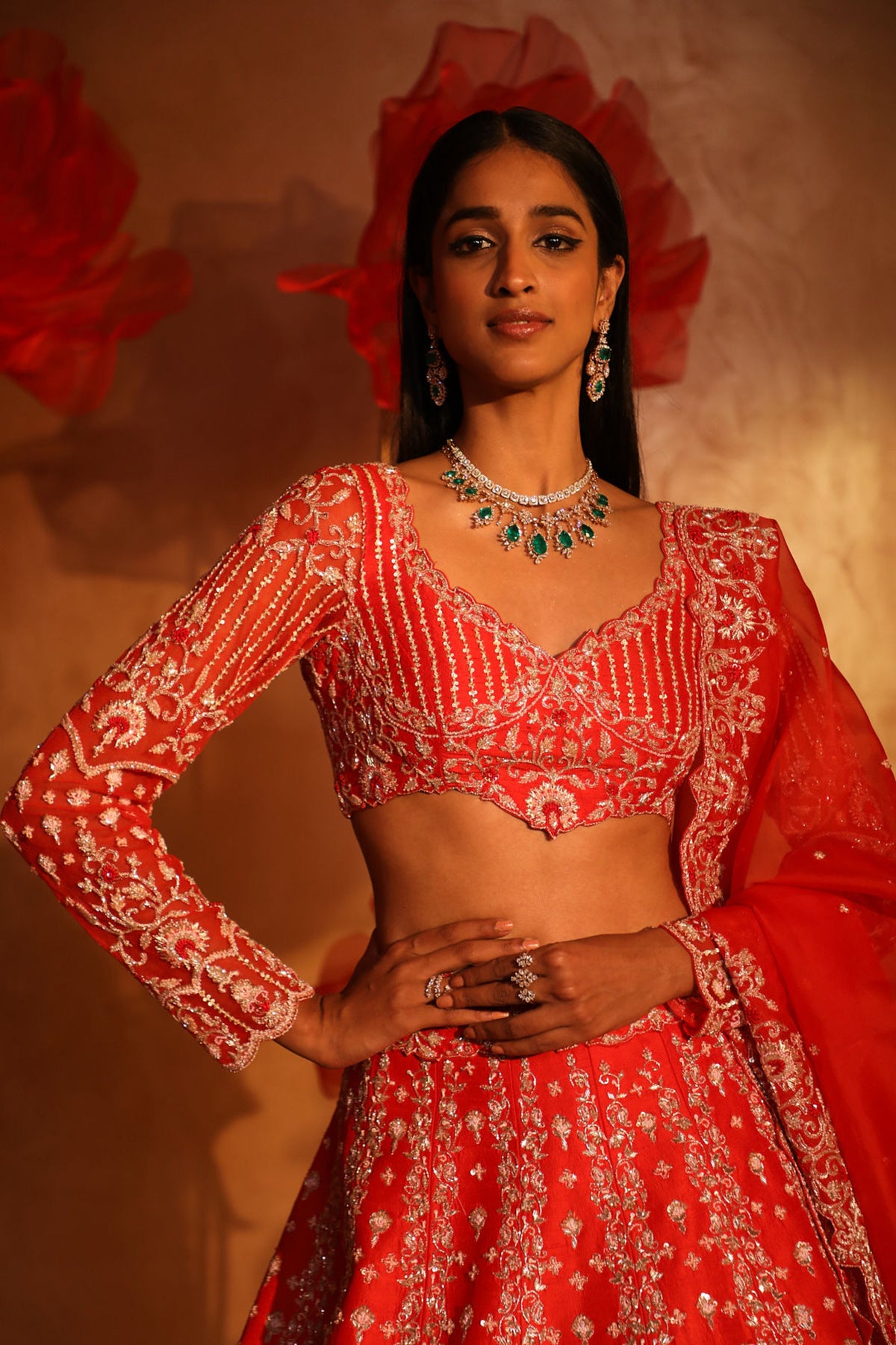 Vermillion orange lehenga set