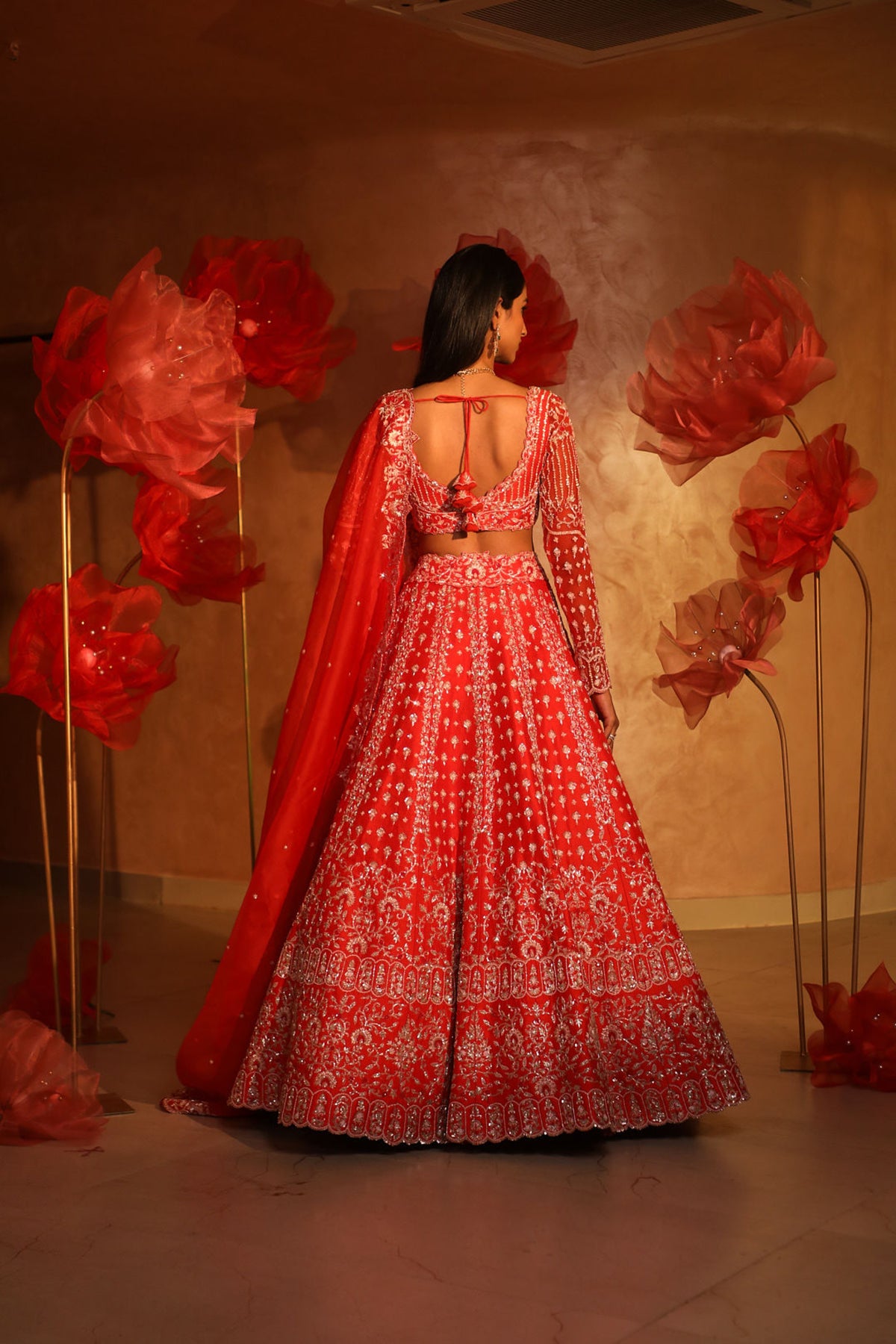 Vermillion orange lehenga set