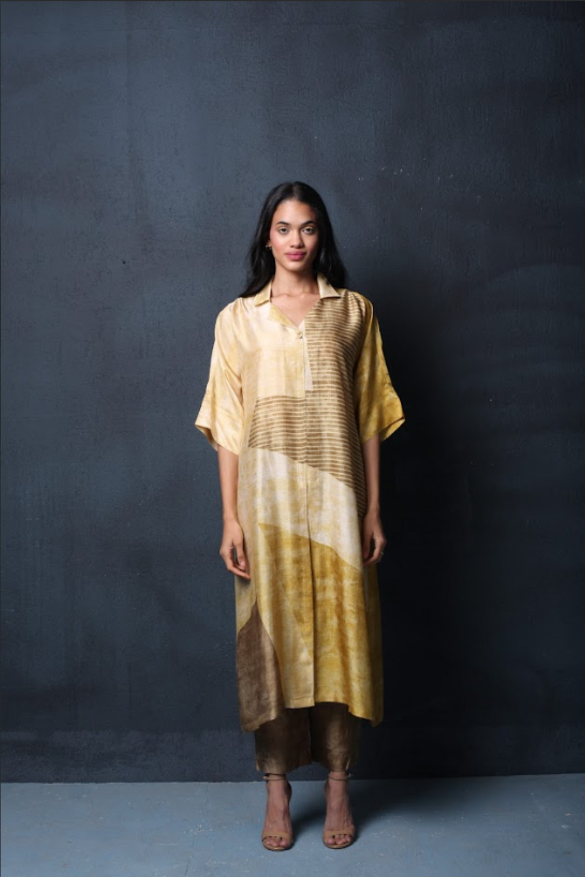 Mustard Yellow Abstract Print Kurta Set