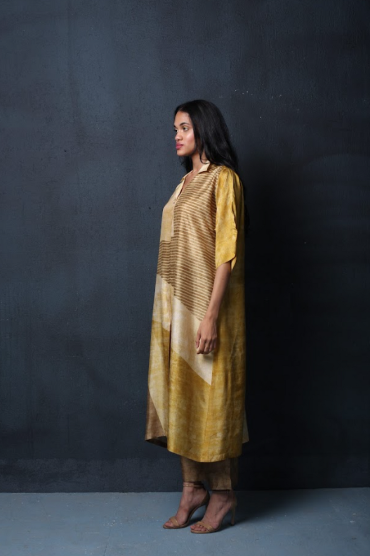 Mustard Yellow Abstract Print Kurta Set