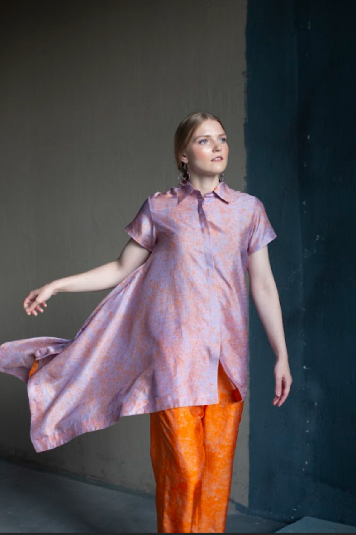 Purple Abstract Print Tunic Set
