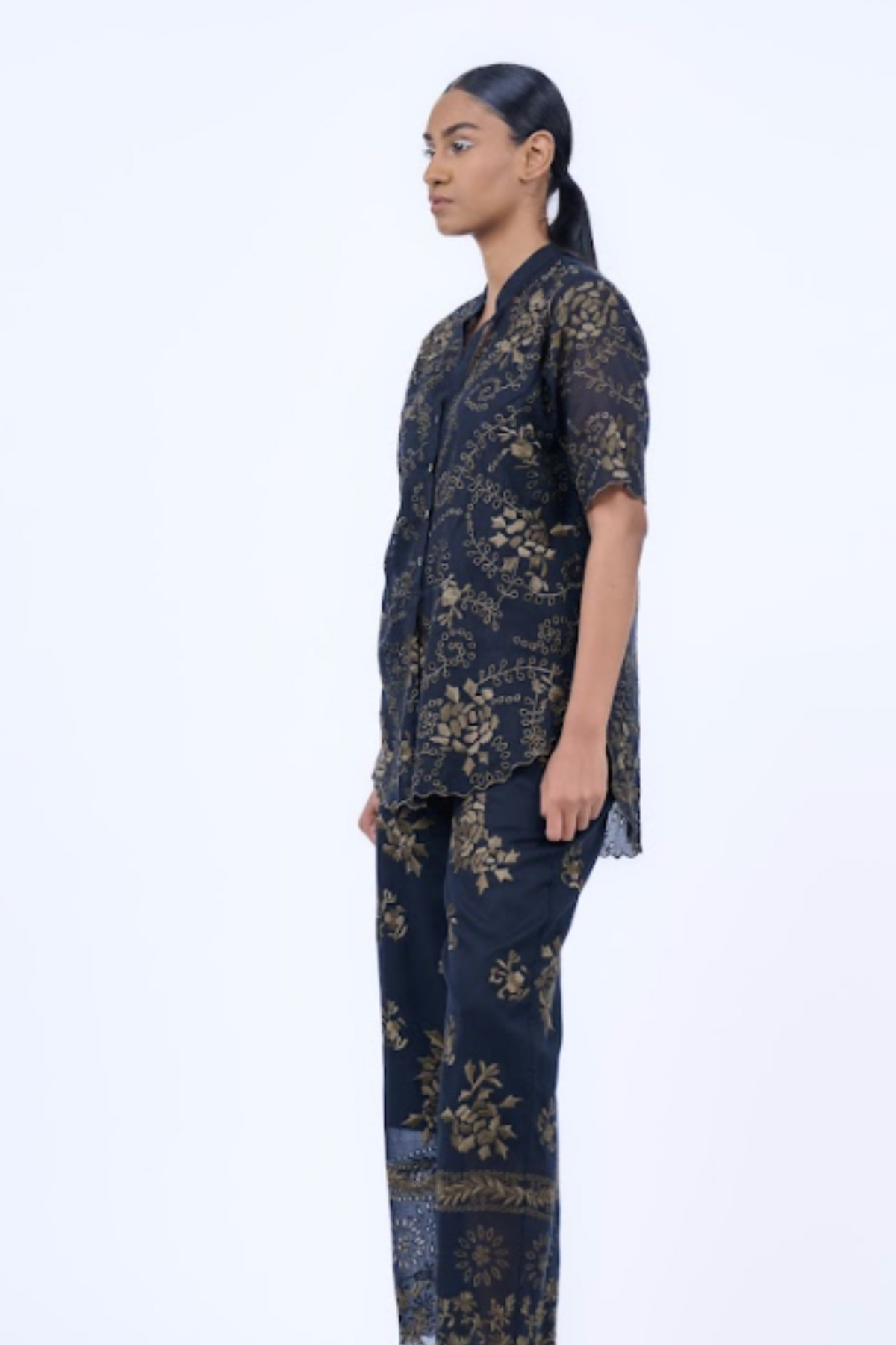 Black &amp; Khaki Threadwork Top