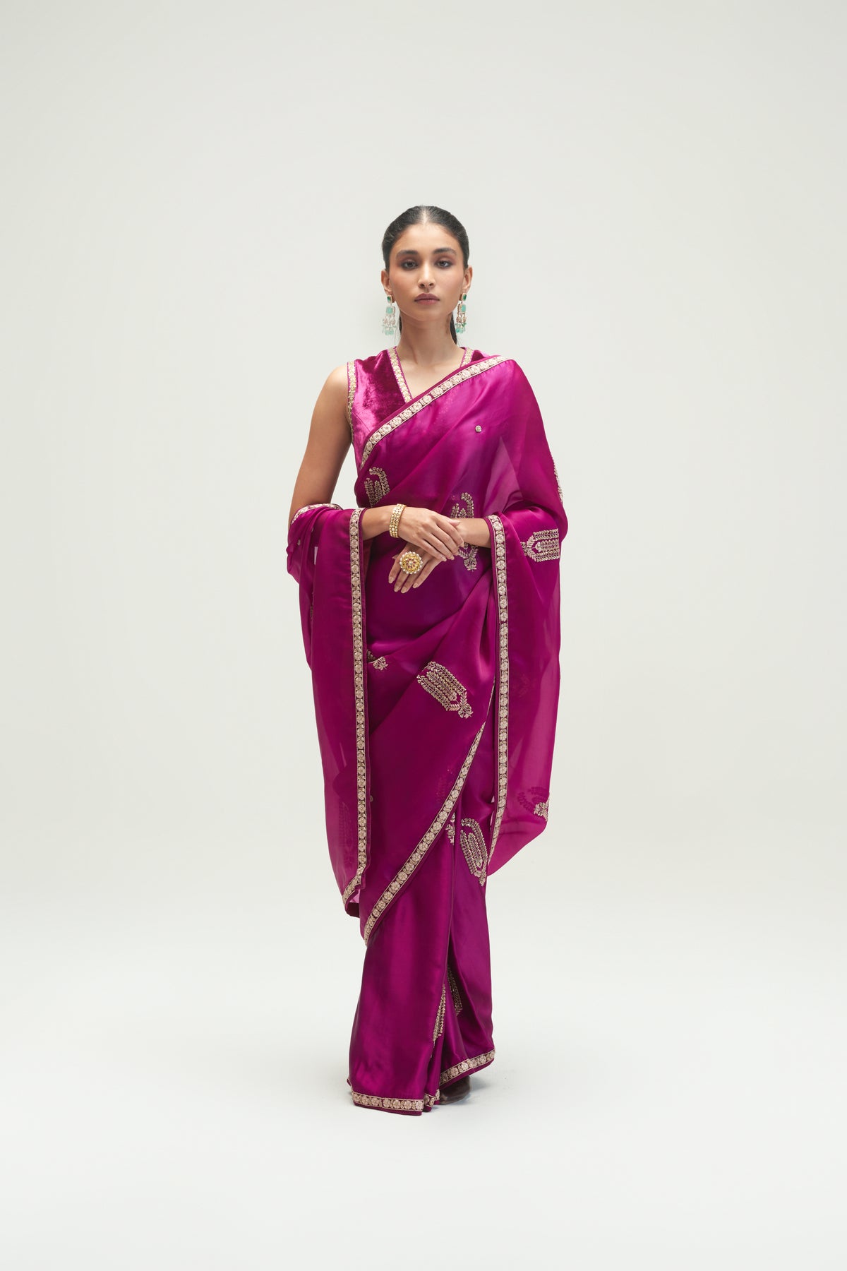 Ambi Buti Embroidered Amethyst Saree