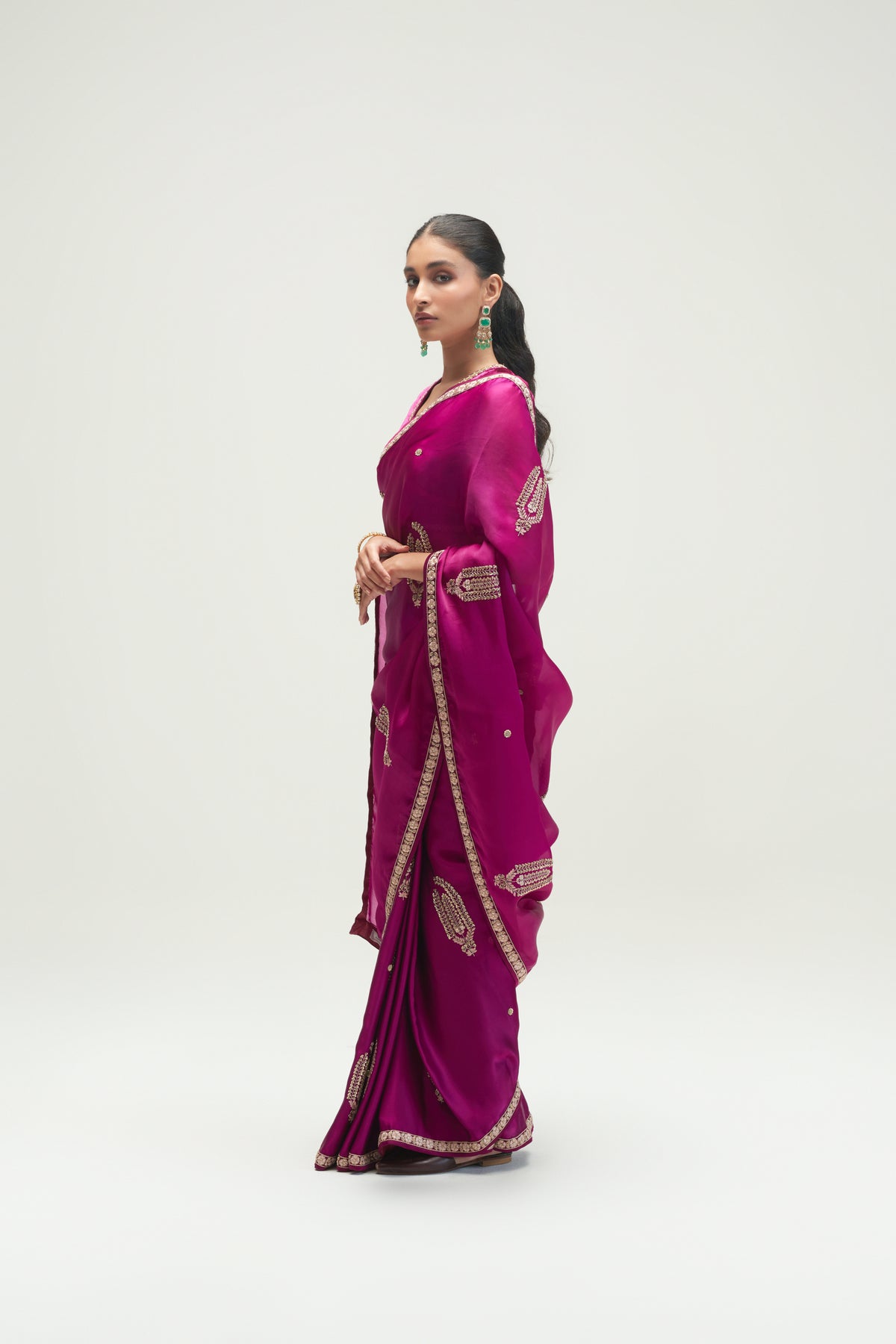 Ambi Buti Embroidered Amethyst Saree