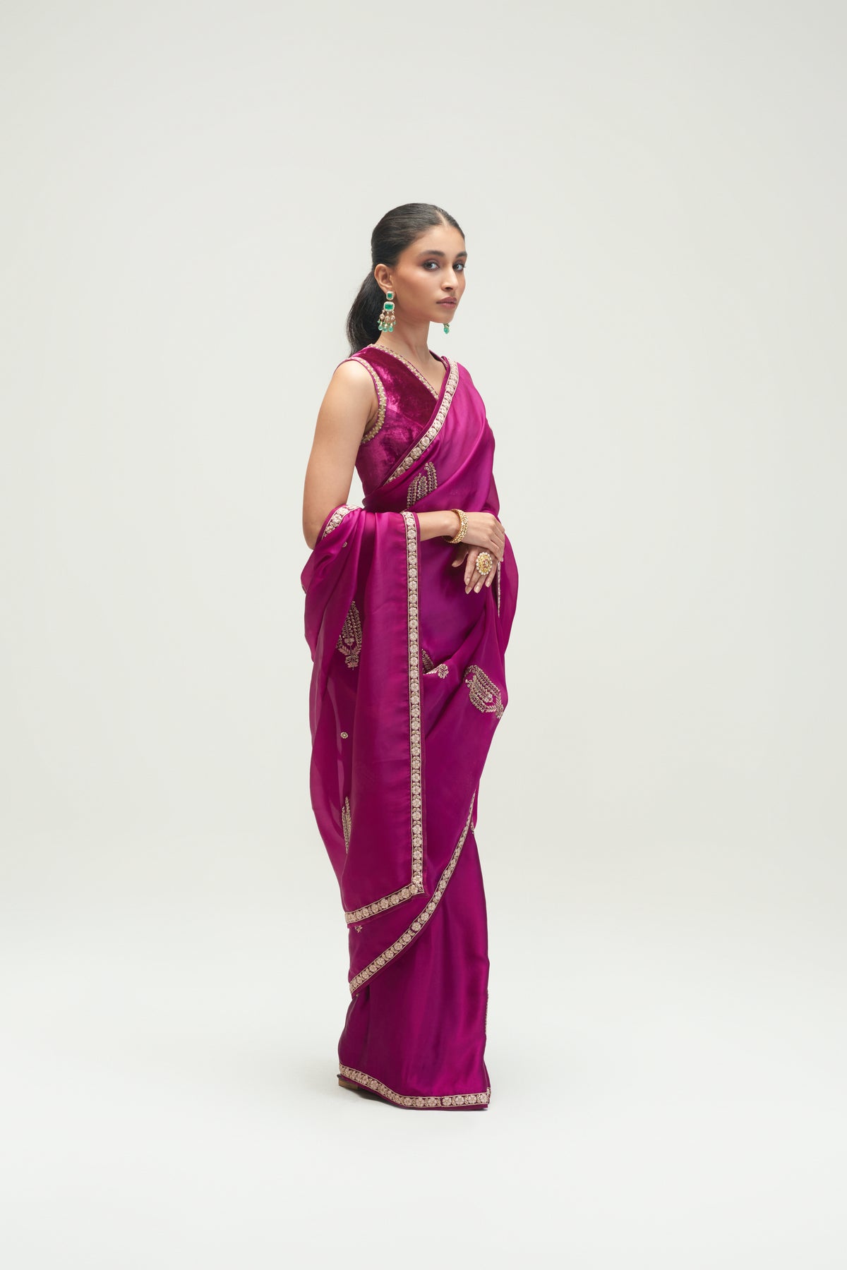 Ambi Buti Embroidered Amethyst Saree